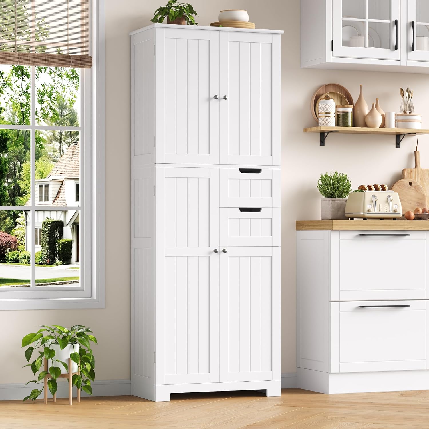 Tall Bathroom Storage Cabinet 2 Drawers Shelves White 164cm