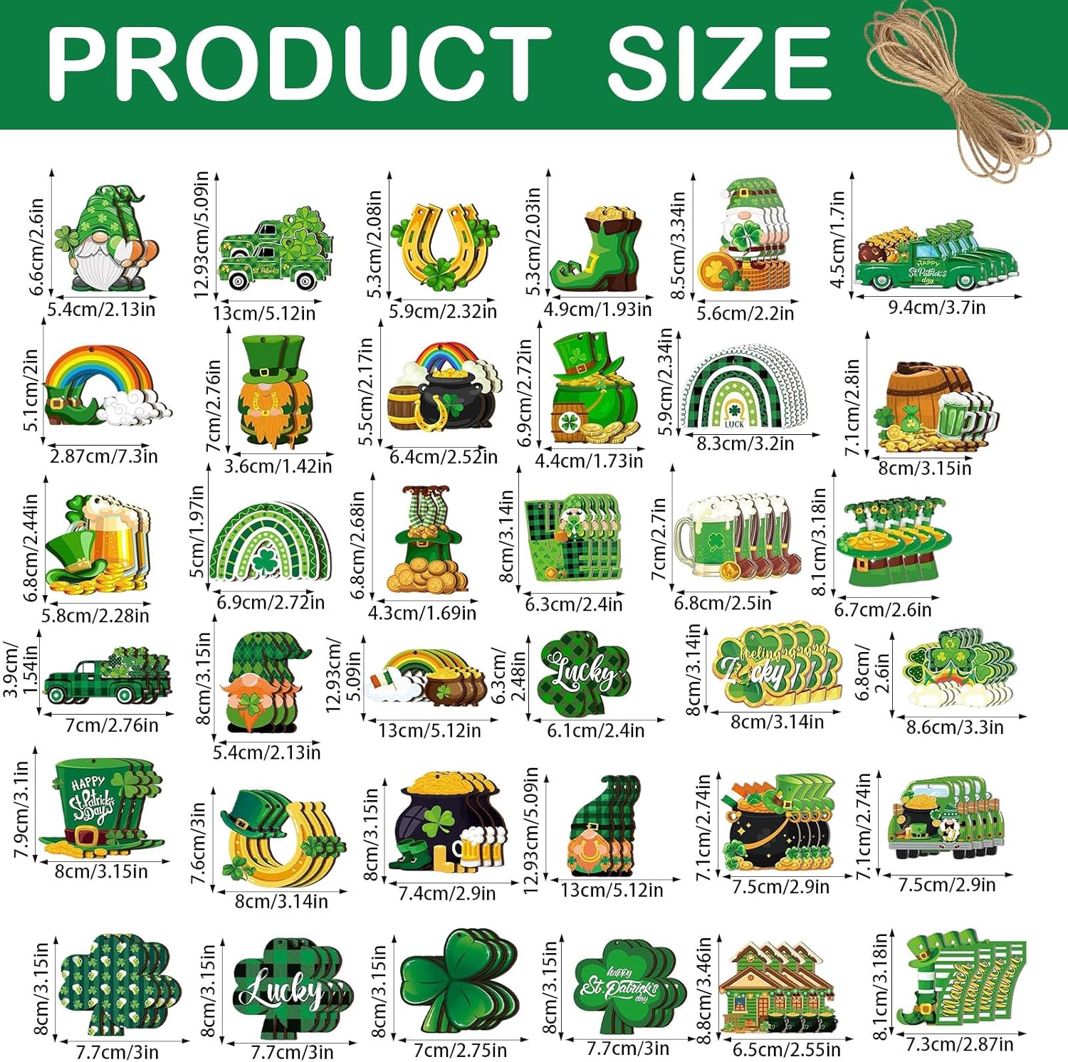 St Patricks Day Gnome Hanging Ornaments 36pcs Wooden Decor Set