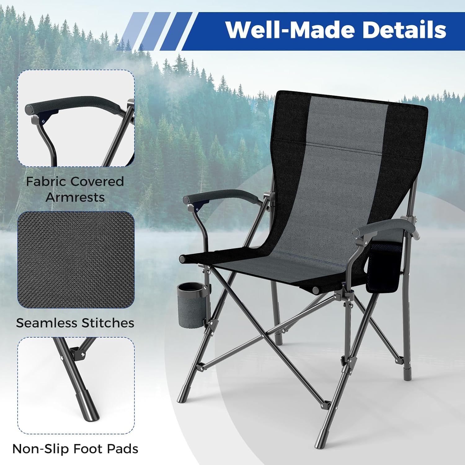 Folding Directors Camping Chair with Pocket Black