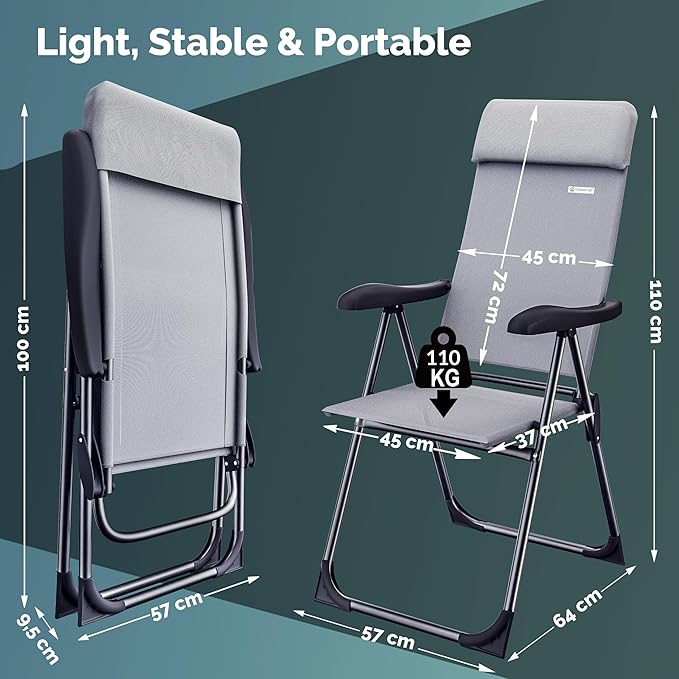 4 Pack High Back Folding Garden Chairs Adjustable Set
