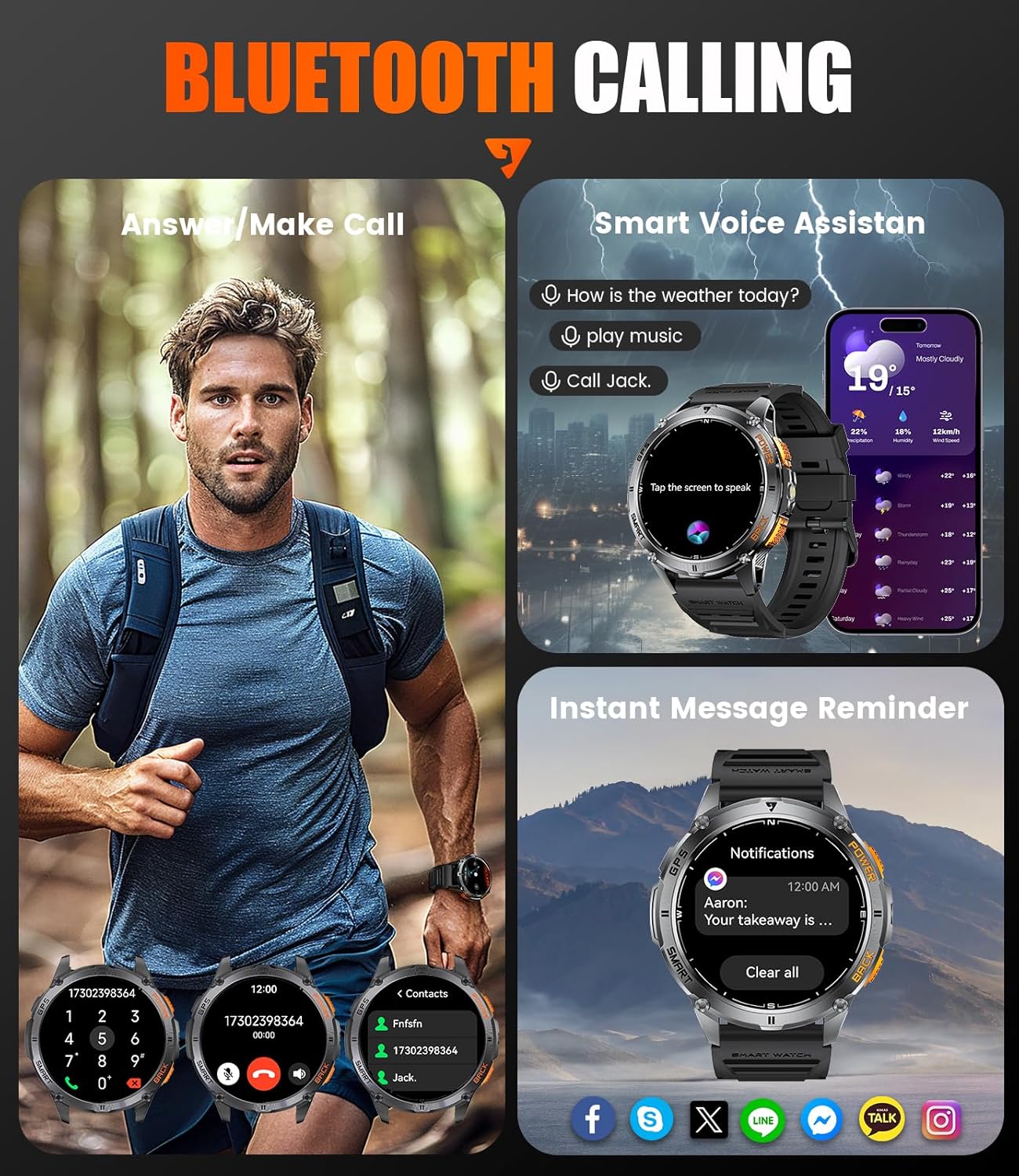 Military Smart Watch GPS AMOLED Bluetooth Call 170 Sport Modes