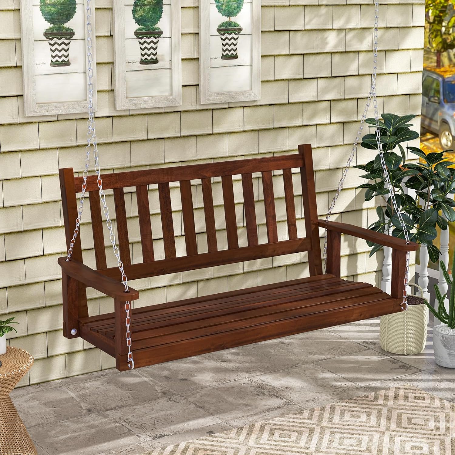Wooden Porch Swing Bench 2 3 Seater Hanging Chair Brown