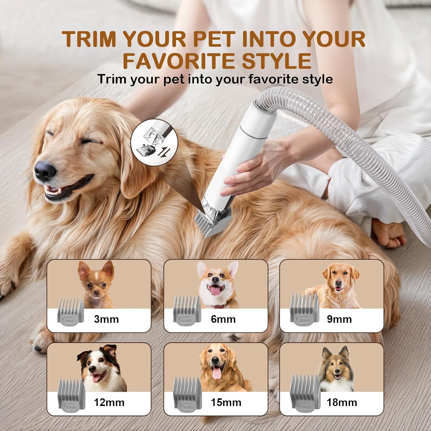 Dog Grooming Vacuum Kit 10000Pa 2L Nail Grinder Caramel