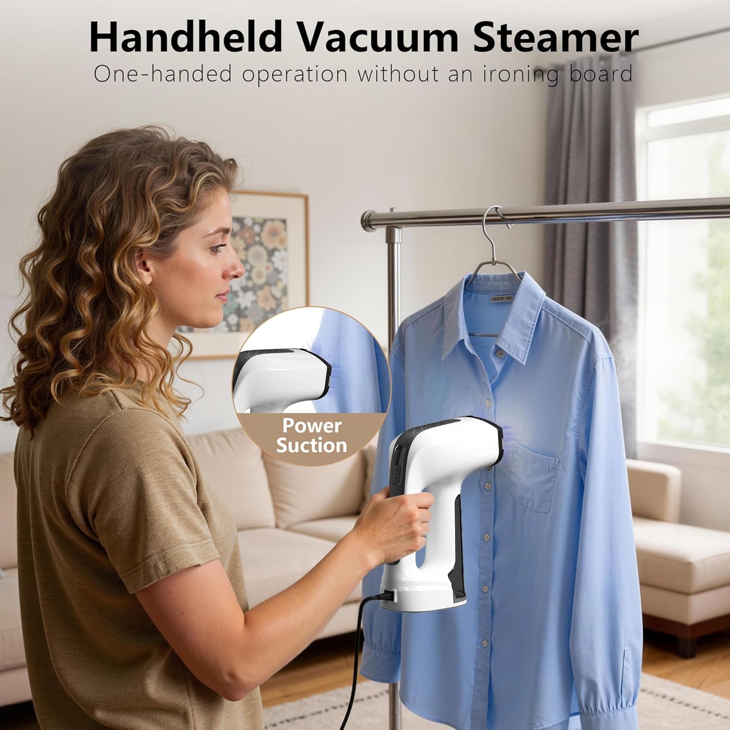 Vacuum Clothes Steamer 2500Pa Suction Handheld Steam Iron LED