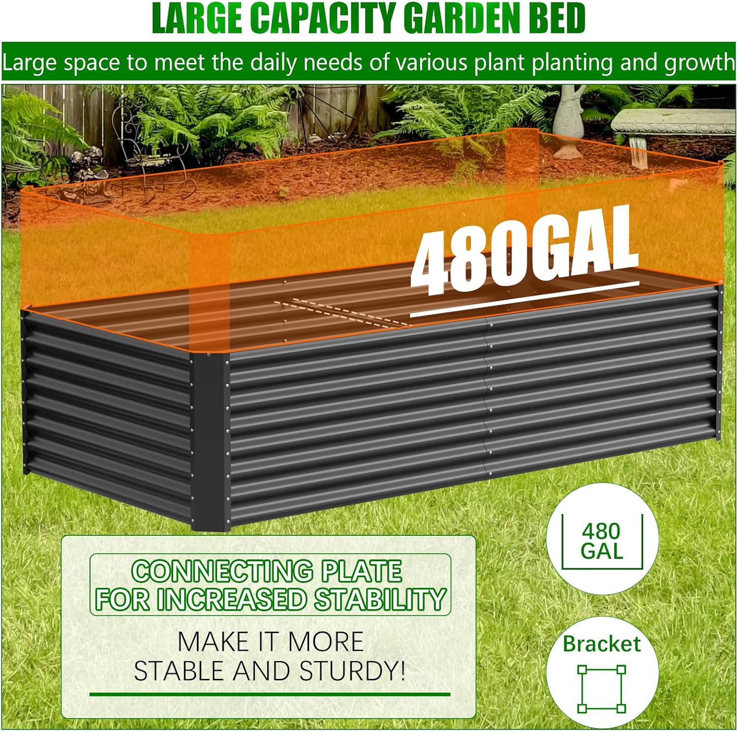 Extra Large Metal Raised Garden Bed 244cm Black Steel