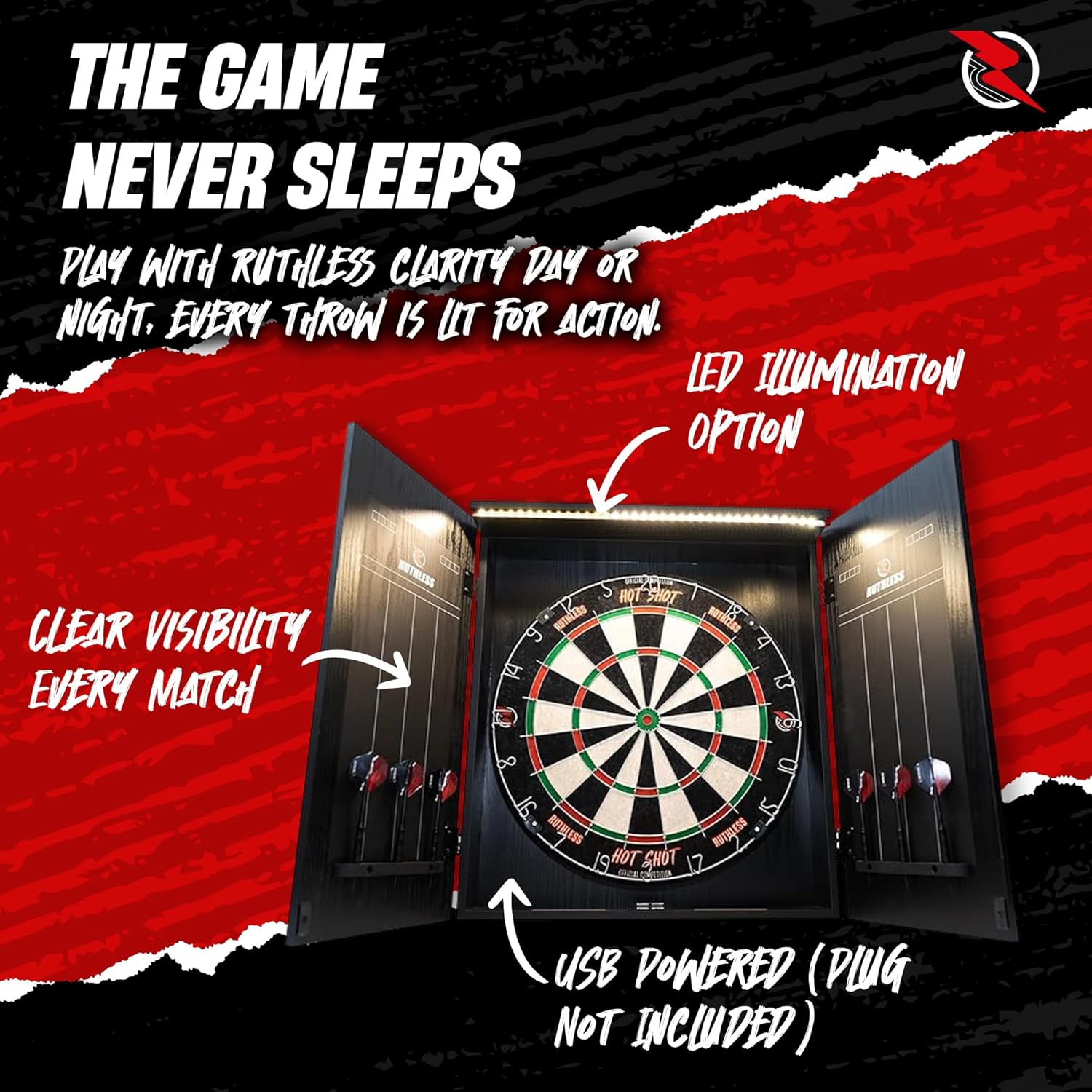 Dart Board Cabinet Set LED Light Home Darts Kit with Darts