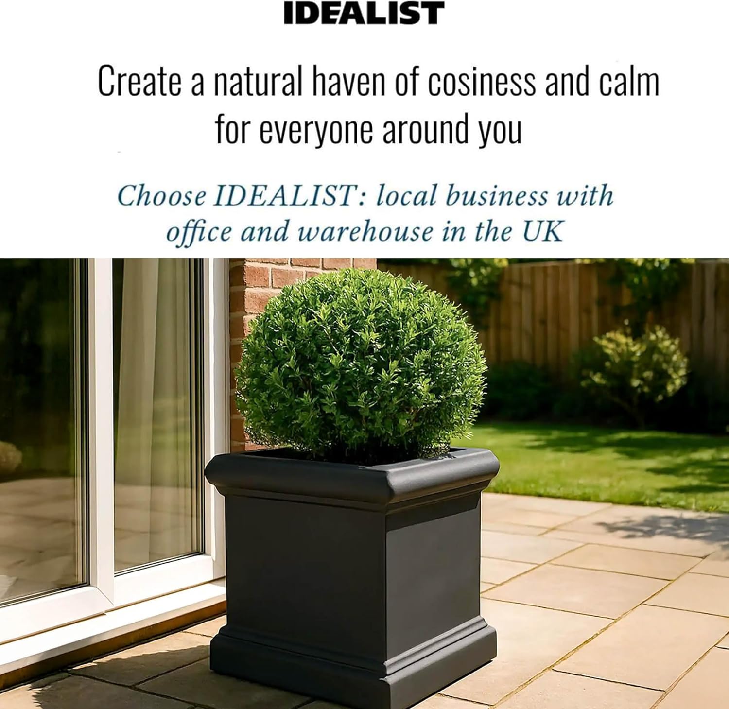 55cm Large Square Planter Black Stone Effect Garden Tree Pot
