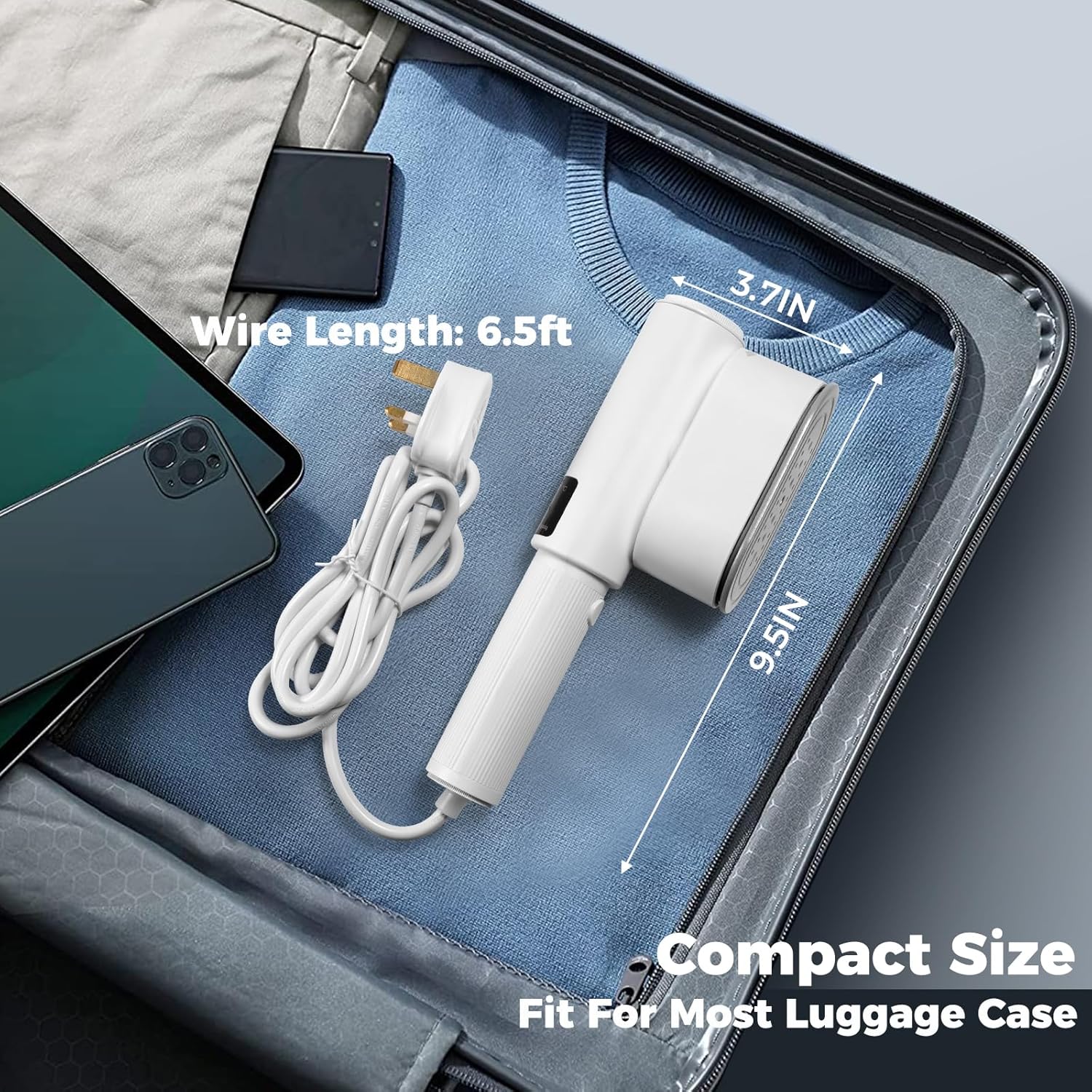 Travel Garment Steamer 1200W LED 2in1 Foldable Iron 100ml