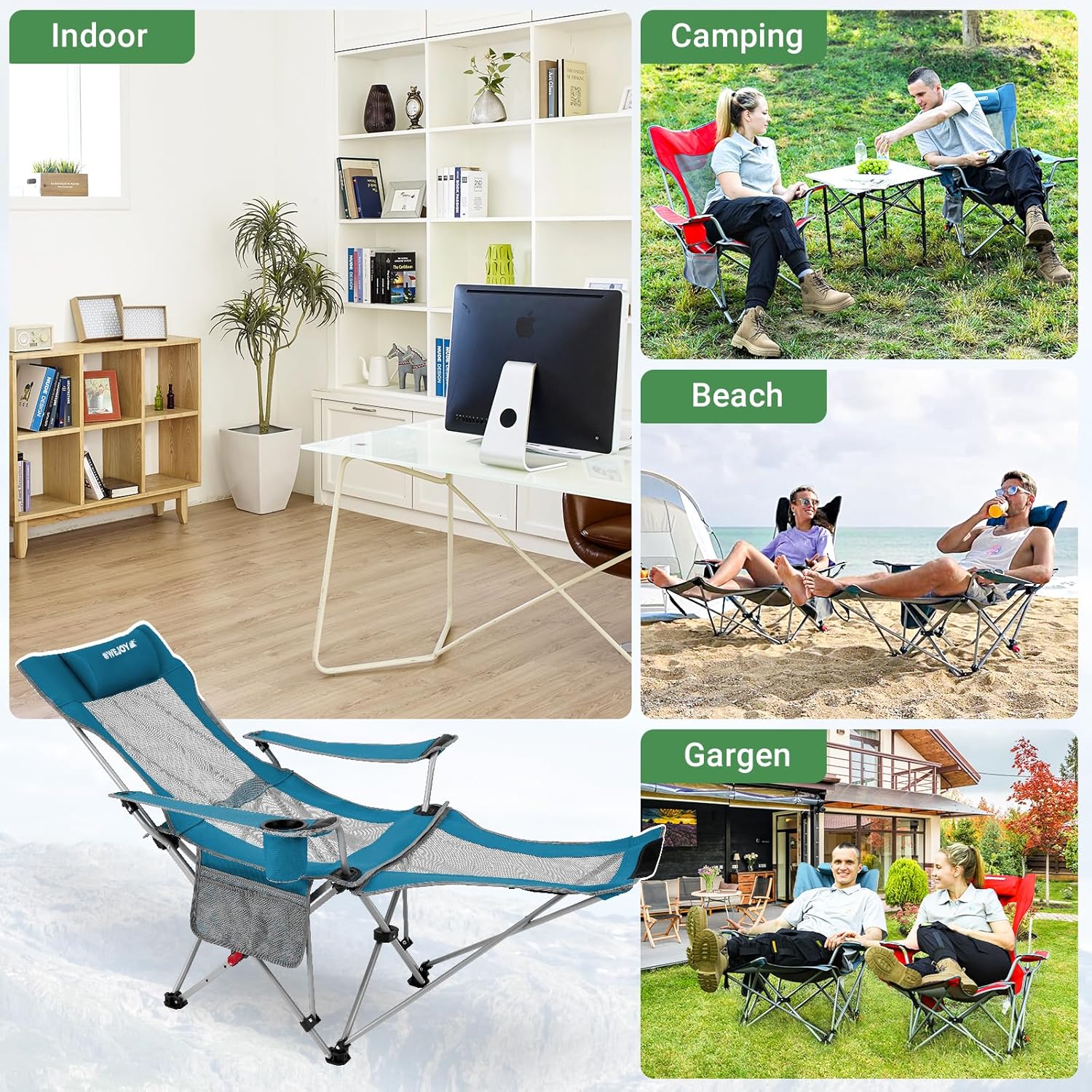 Set of 2 Reclining Camping Chairs Cyan