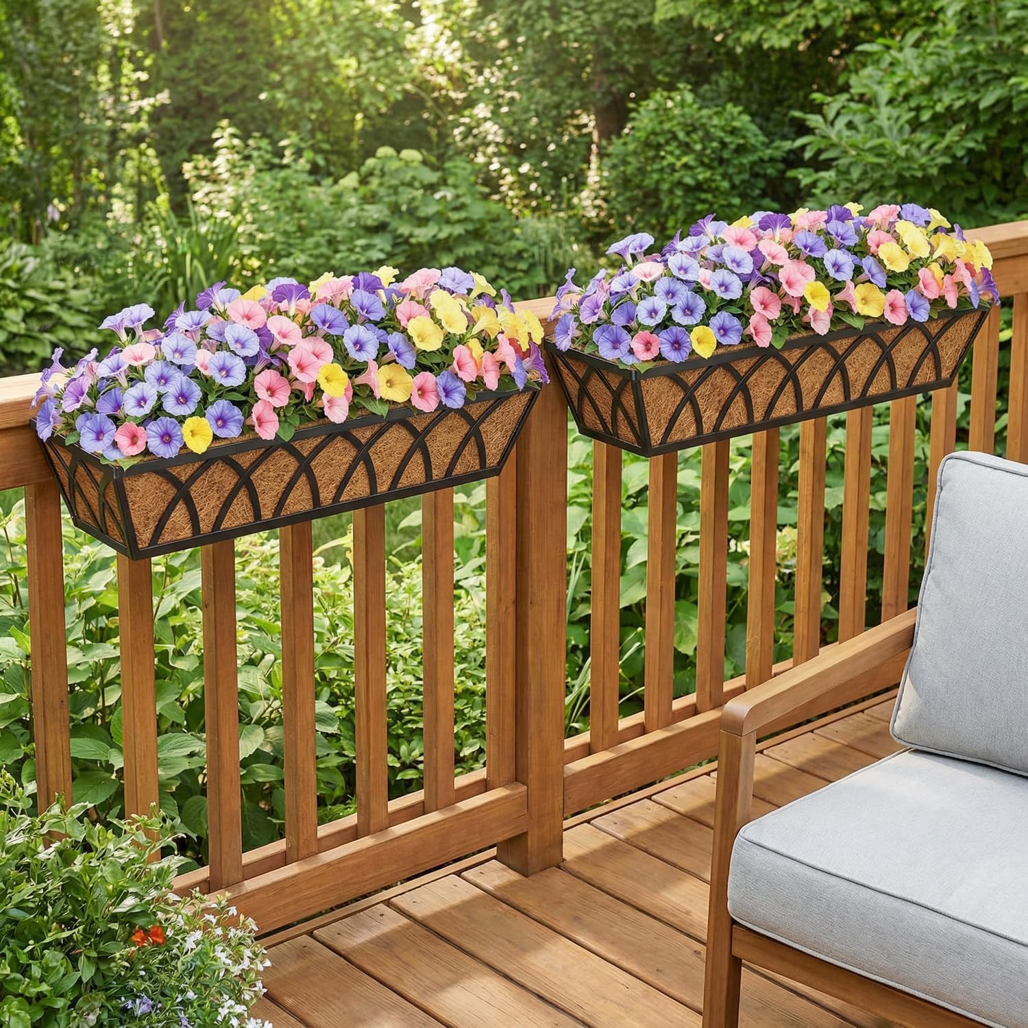 30in Hanging Flower Baskets Wall Planter Rail Box Coco Liner 2 Pack