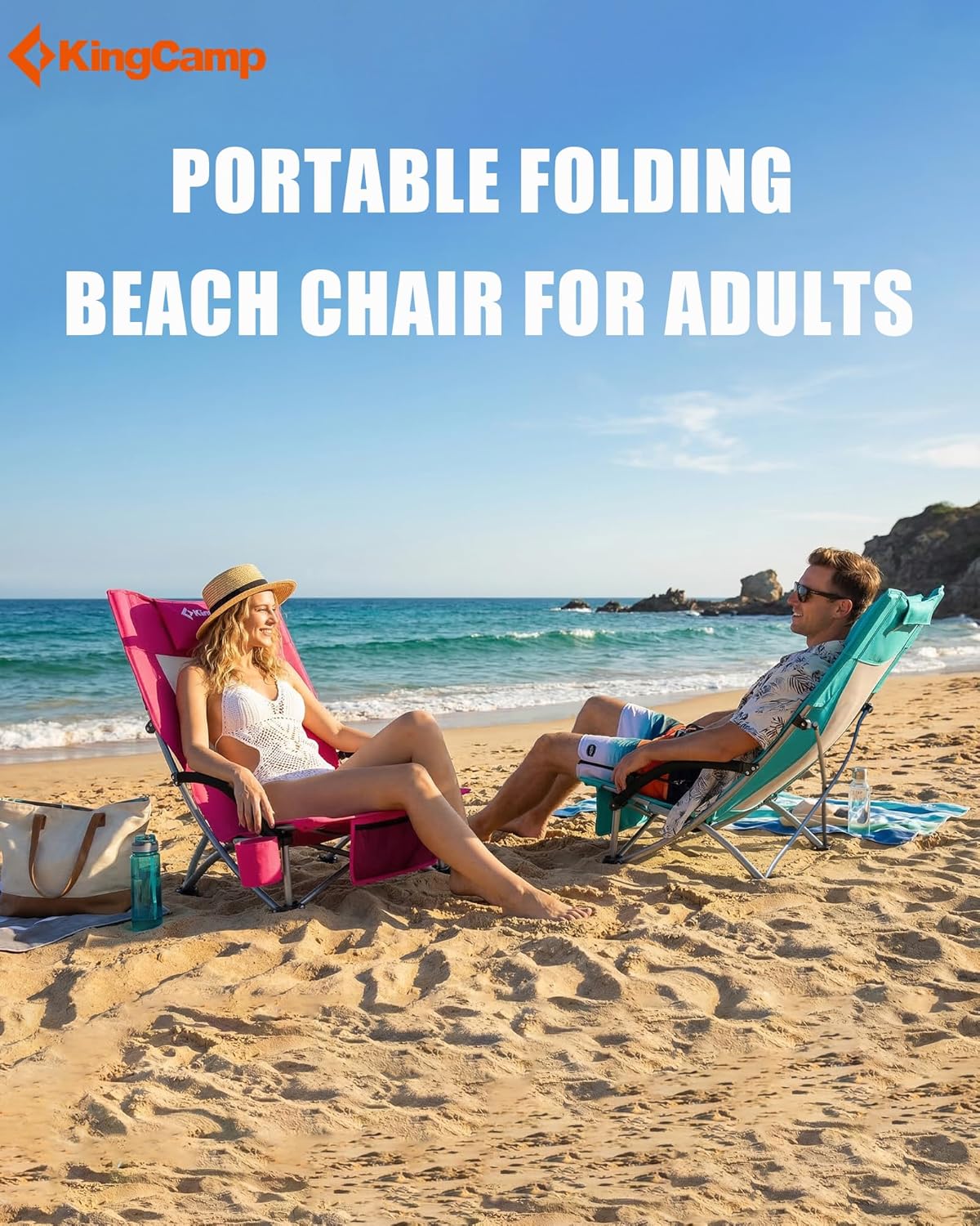 Blue Low Folding Beach Chair Heavy Duty Portable Seat