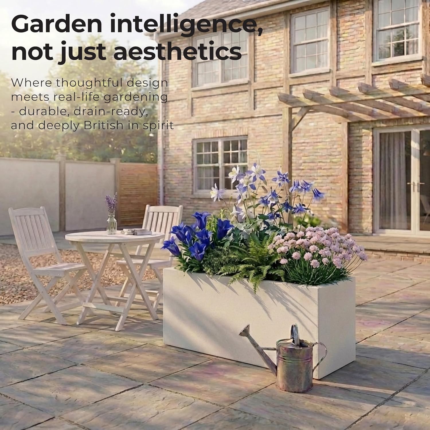100cm Large Trough Planter White Stone Effect Outdoor Garden Pot