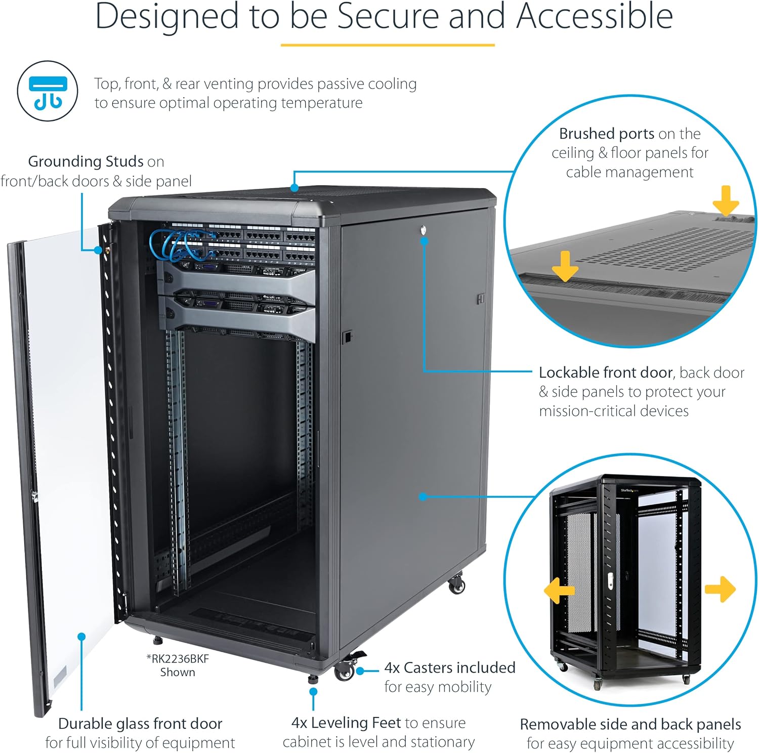 18U 19in Server Rack Cabinet Locking Glass Door Mobile Adjustable Depth