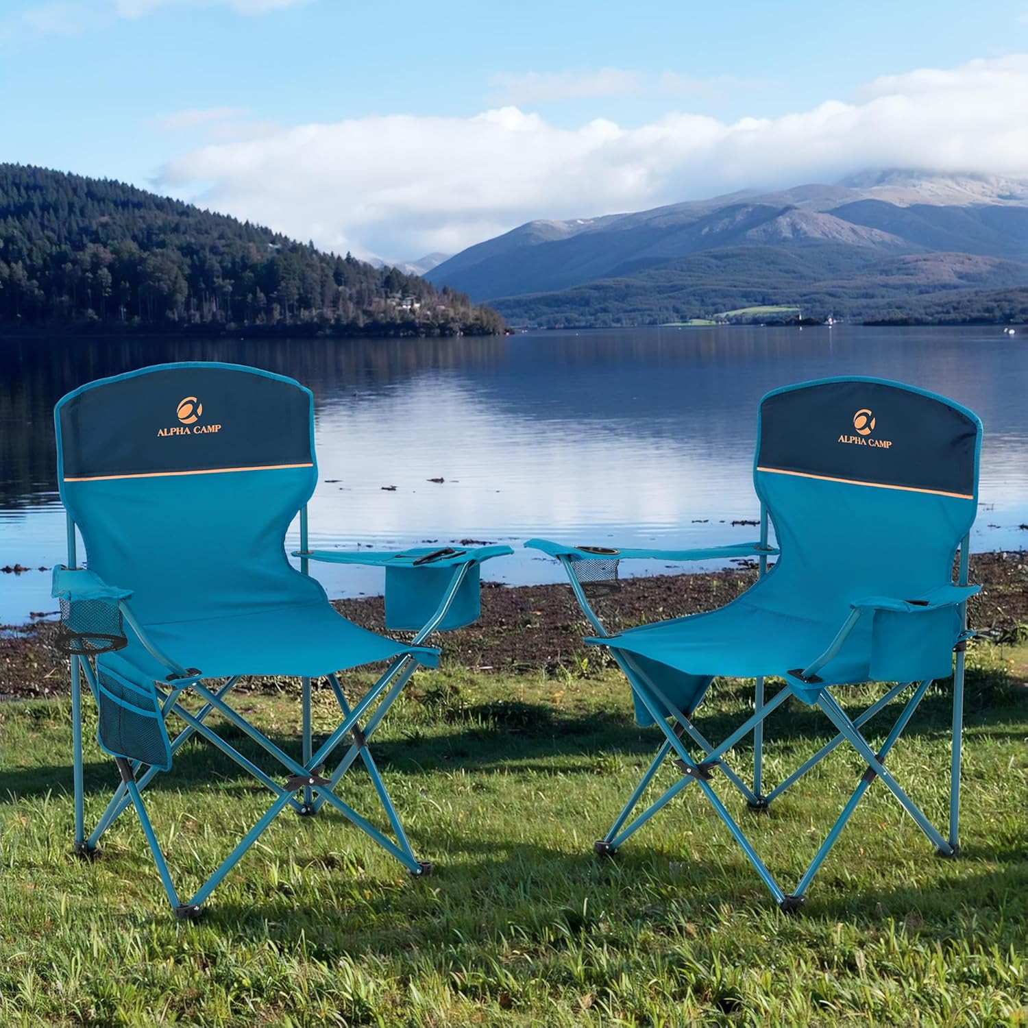 Camping Chairs 2 Pack Cooler Bag Mesh Back Blue