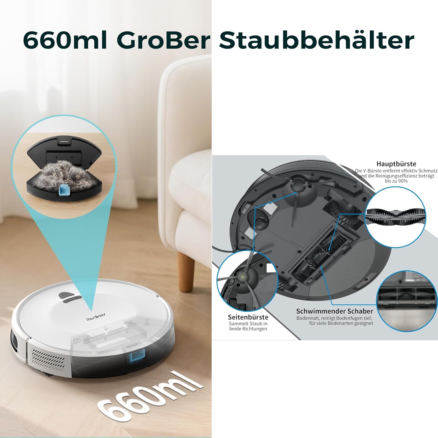 Robot Vacuum Cleaner 3800Pa Smart App Remote Pet Hair Auto Charge