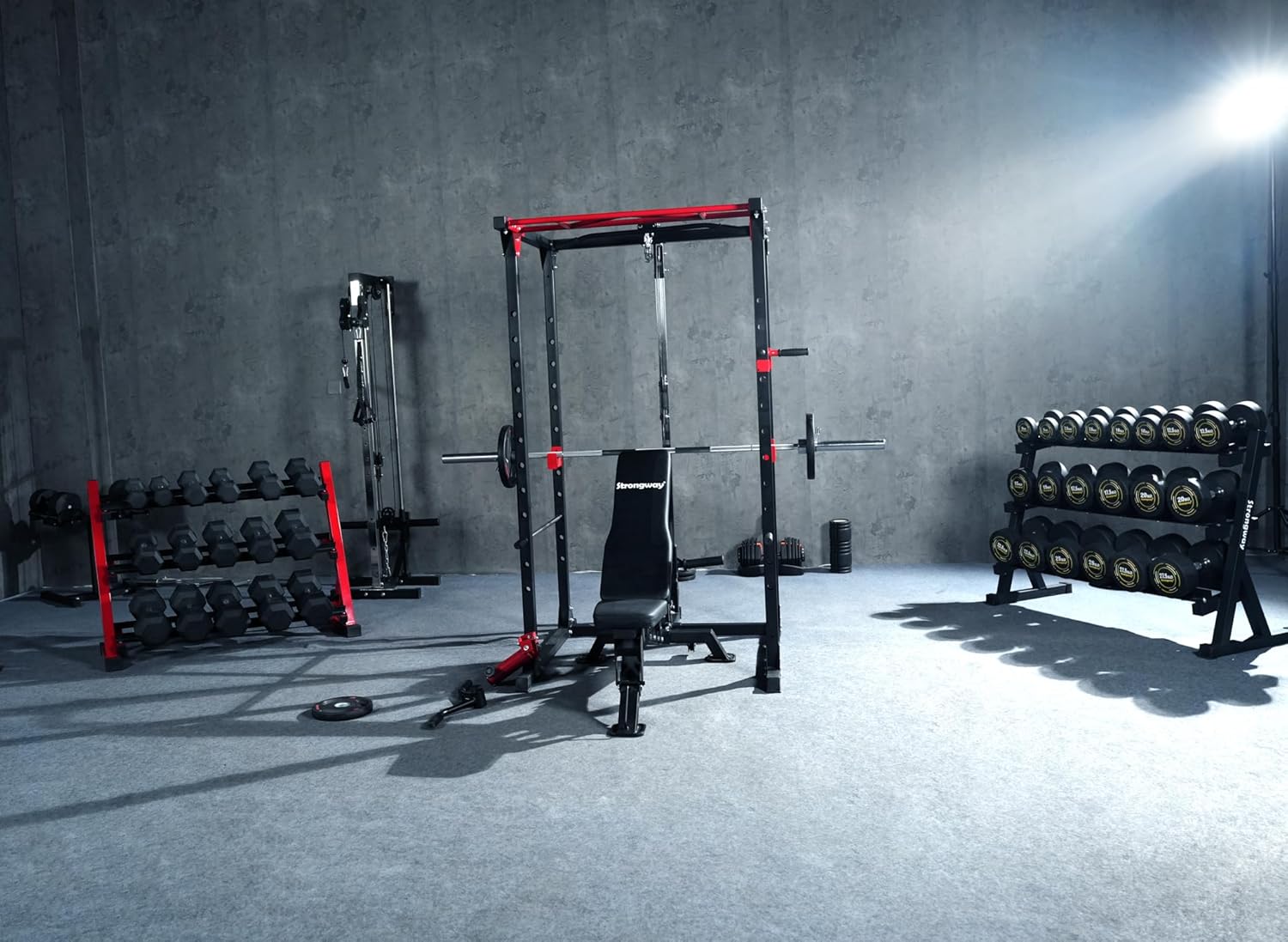 Power Cage Squat Rack Dual Pulley Home Gym Pull Up Station