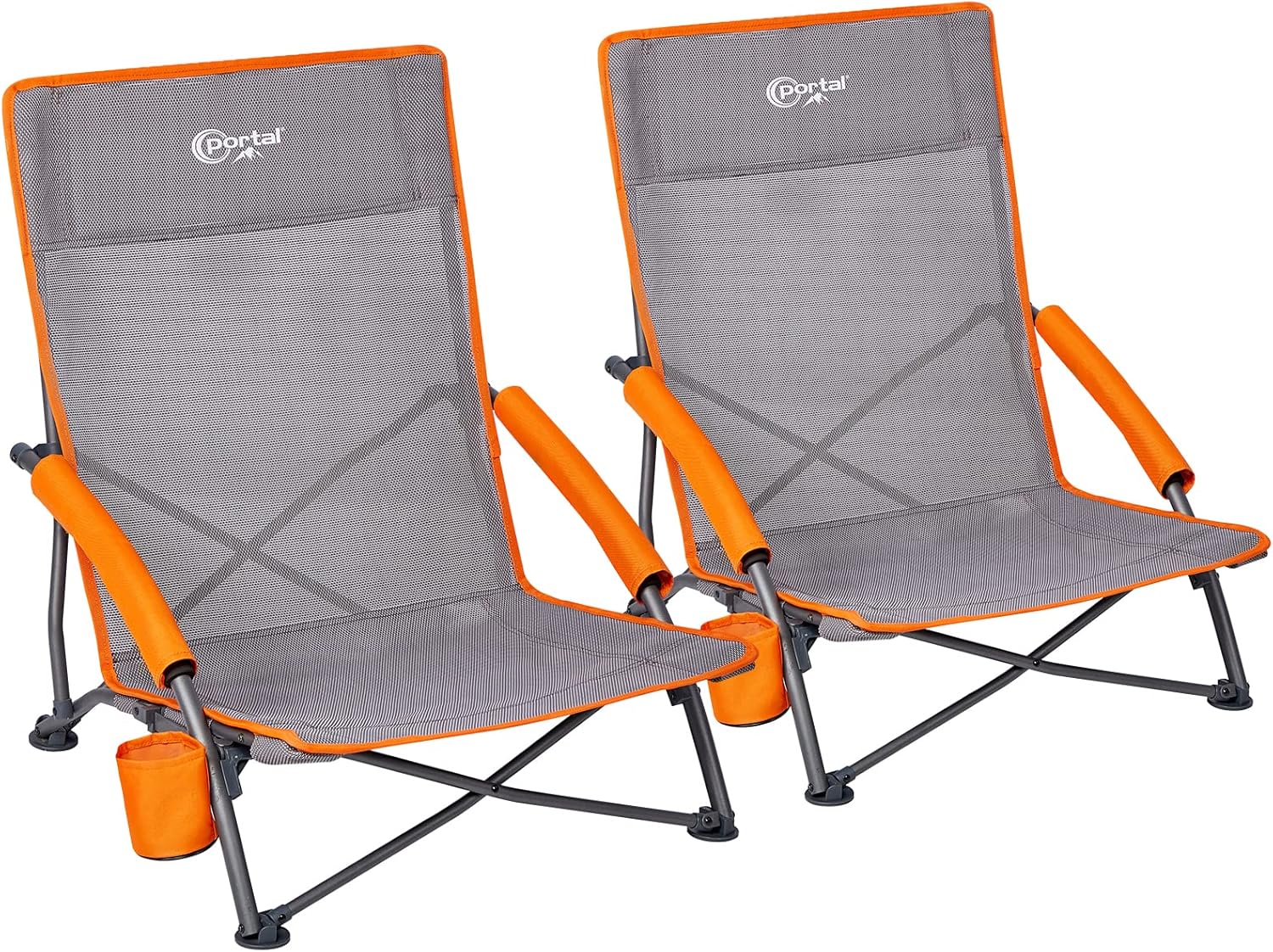 Low Beach Chairs 2 Pack Folding Lightweight Cup Holder Seats