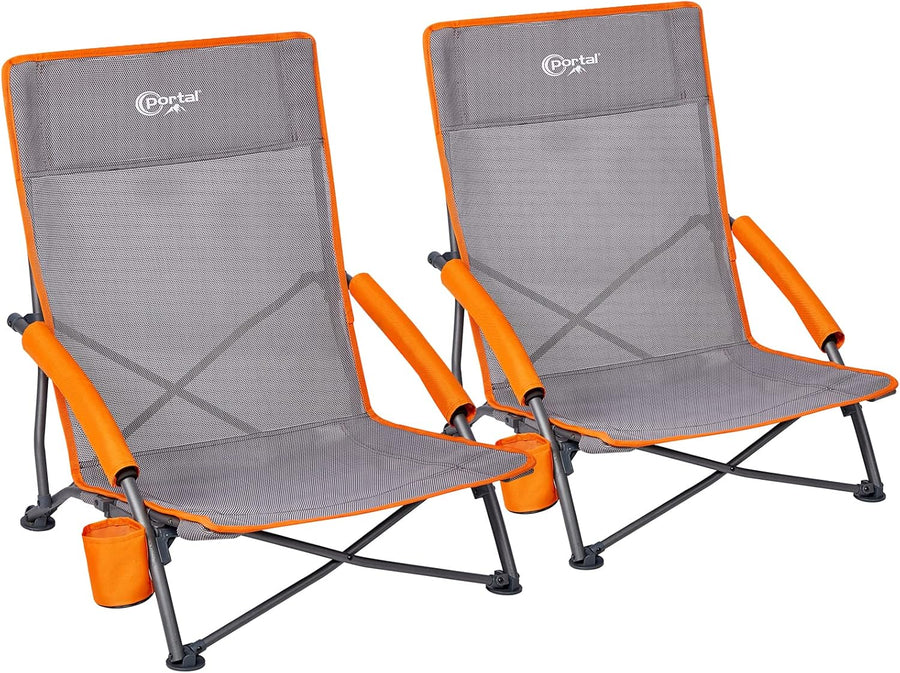 Low Beach Chairs 2 Pack Folding Lightweight Cup Holder Seats