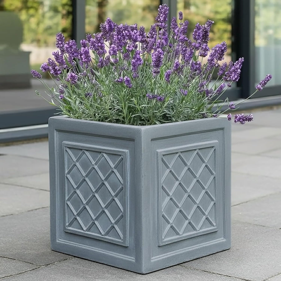 45cm Square Planter Grey Lattice Stone Effect Tree Pot