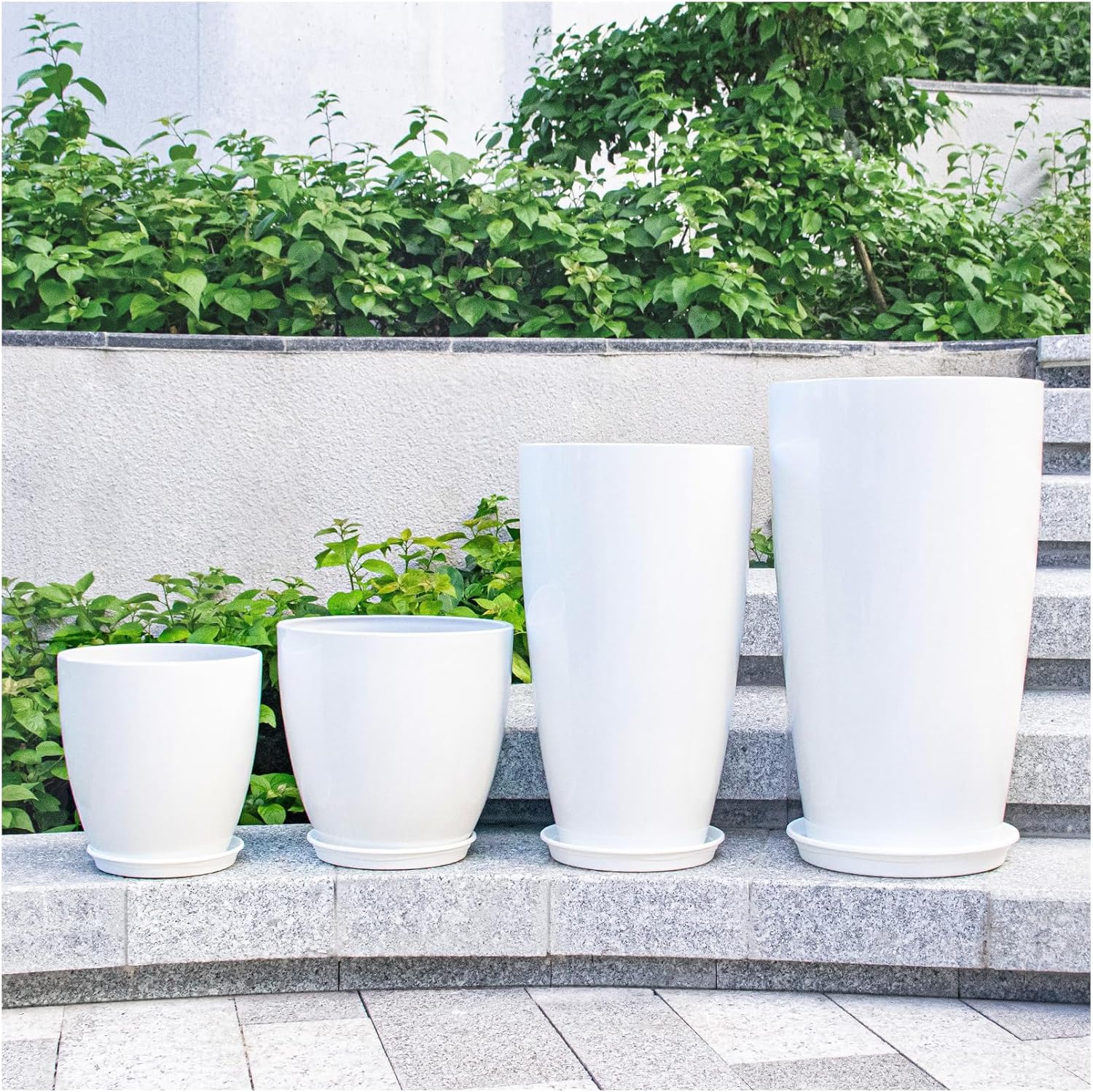 Plant Pots Set of 4 White Tall Planters 25 30 35cm Indoor Outdoor