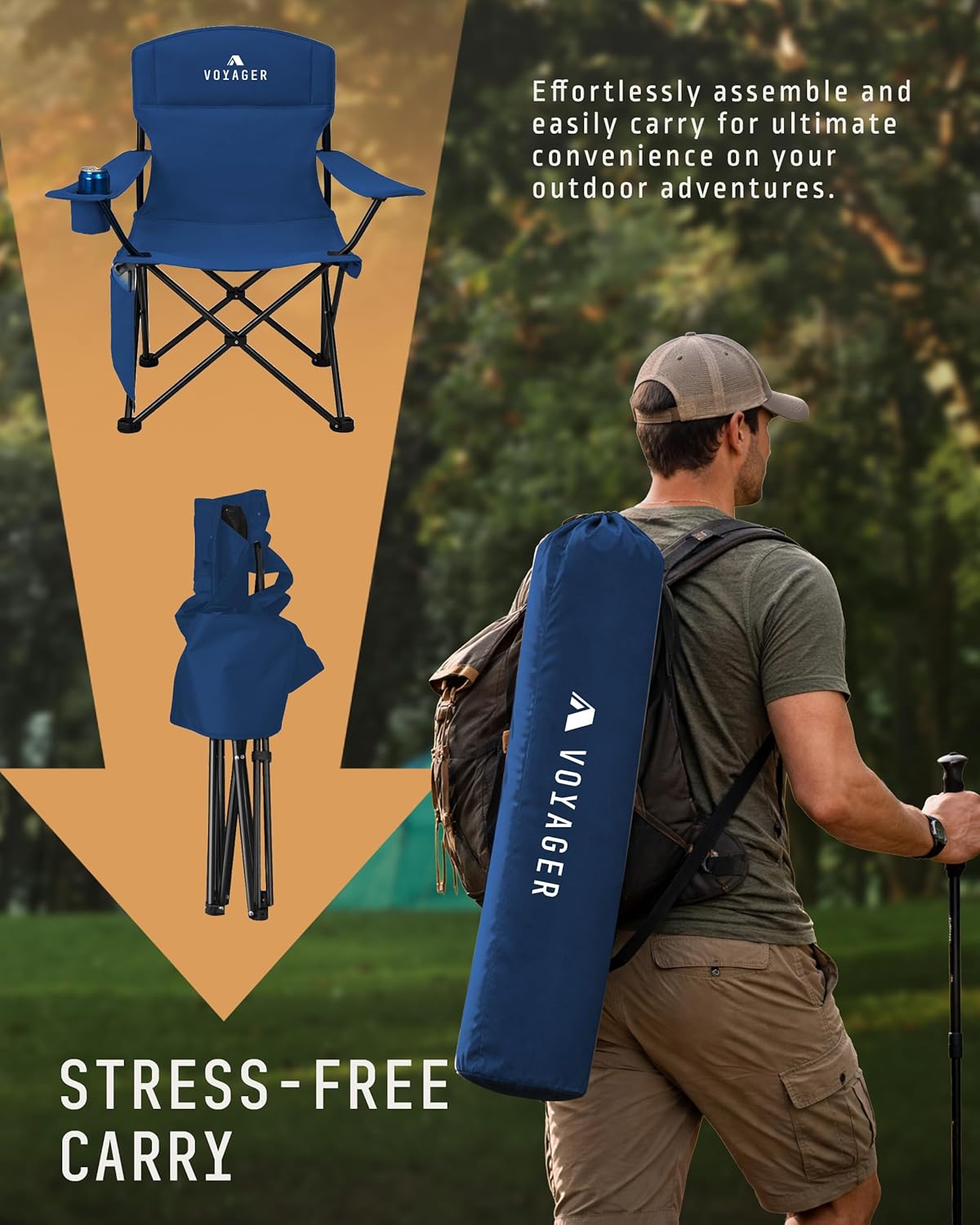 Folding Camping Chair 2 Pack Pocket Cup Holder Navy