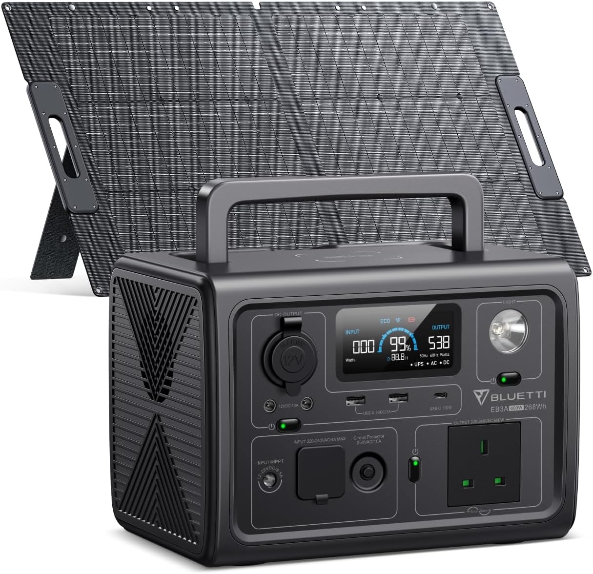 600W Portable Power Station 268Wh Solar Generator w 100W Panel