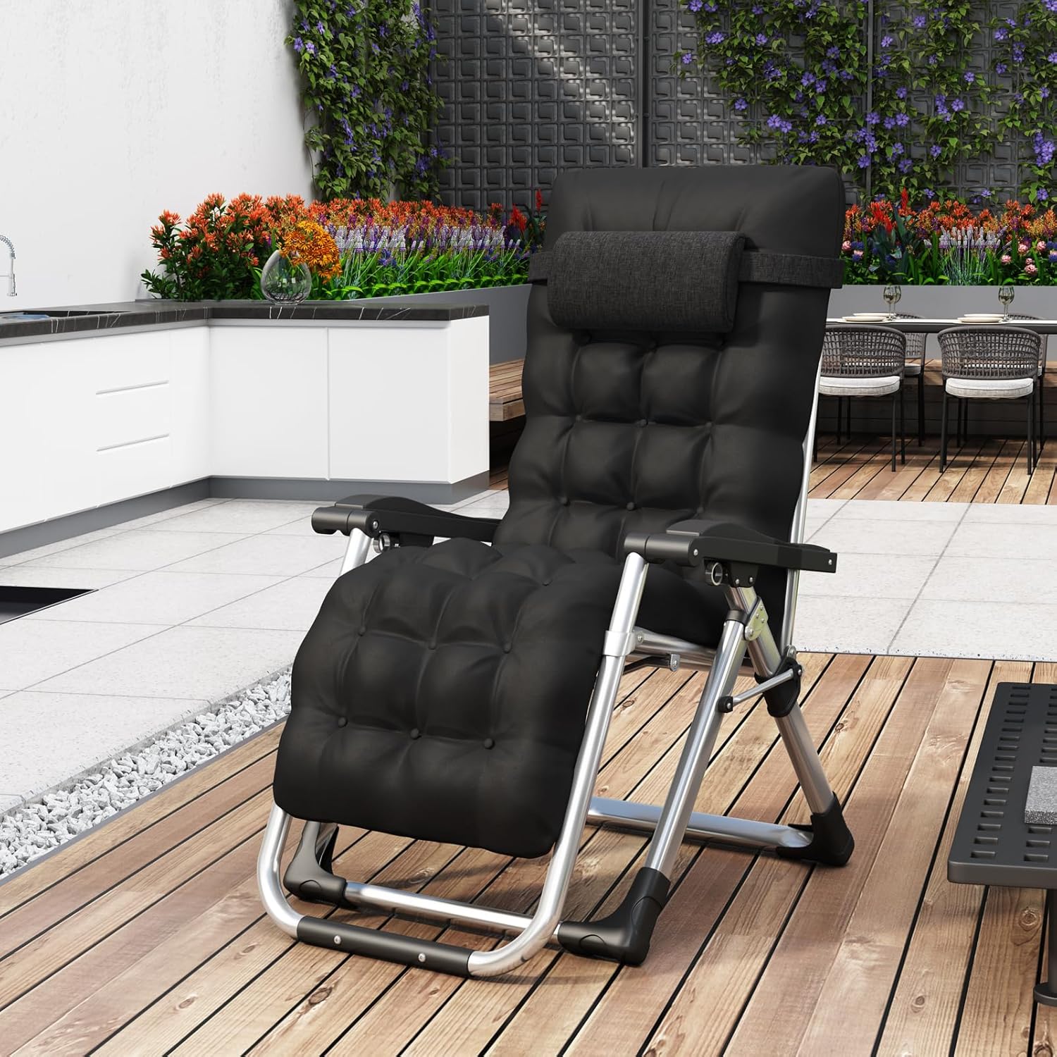Zero Gravity Reclining Chair Folding Sun Lounger Black 200KG