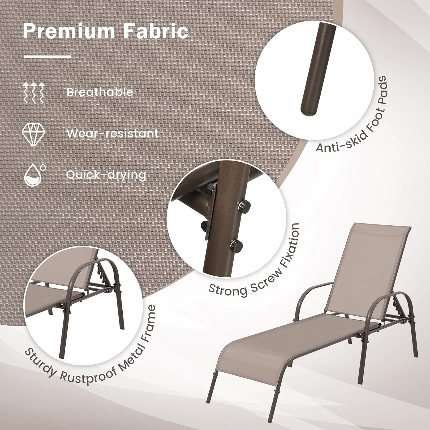 Garden Sun Lounger 5 Position Recliner Chair Brown