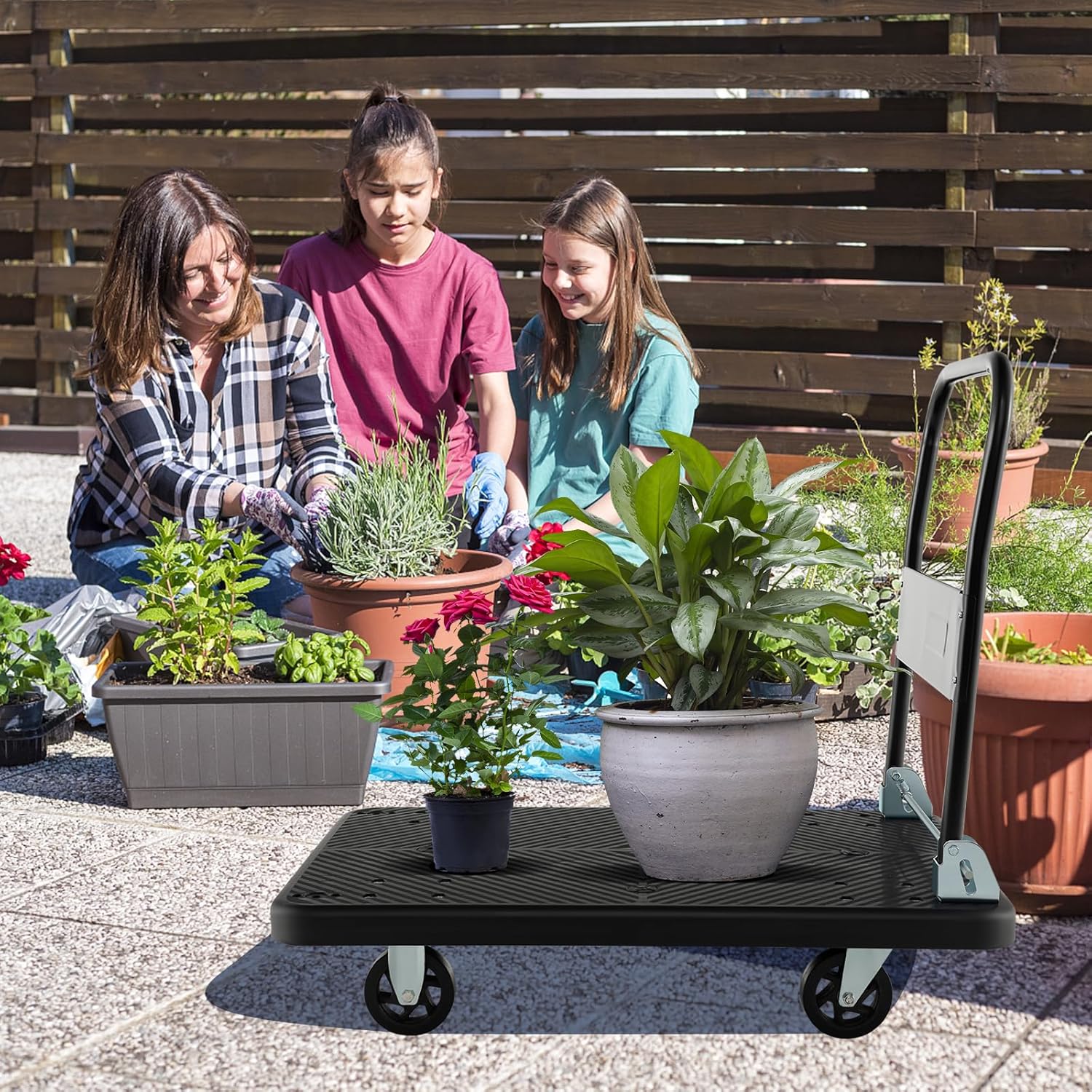 Folding Push Cart Dolly 400KG Flatbed Trolley Black