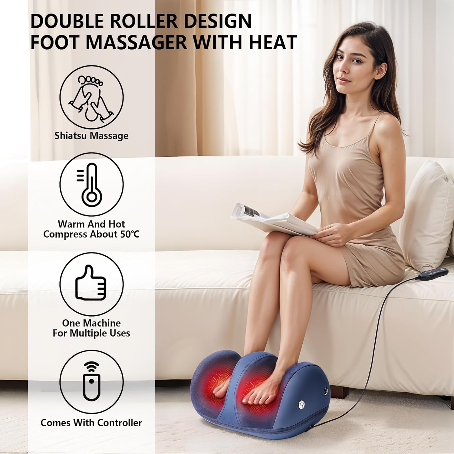 Heated Foot Massager 3D Roller Leg Calf Pain Relief Circulation