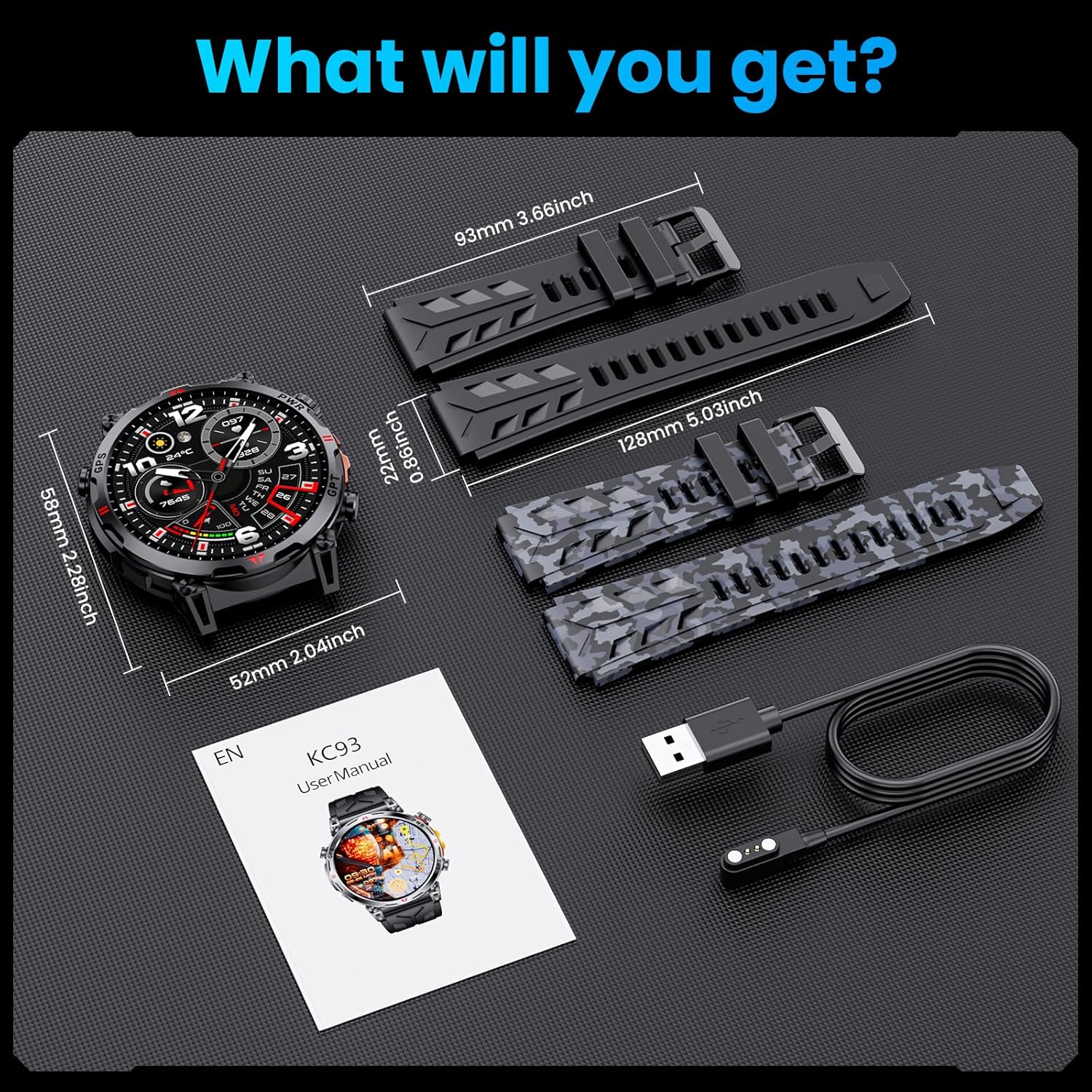 Military GPS Smart Watch AMOLED Bluetooth Call Compass Fitness Watch