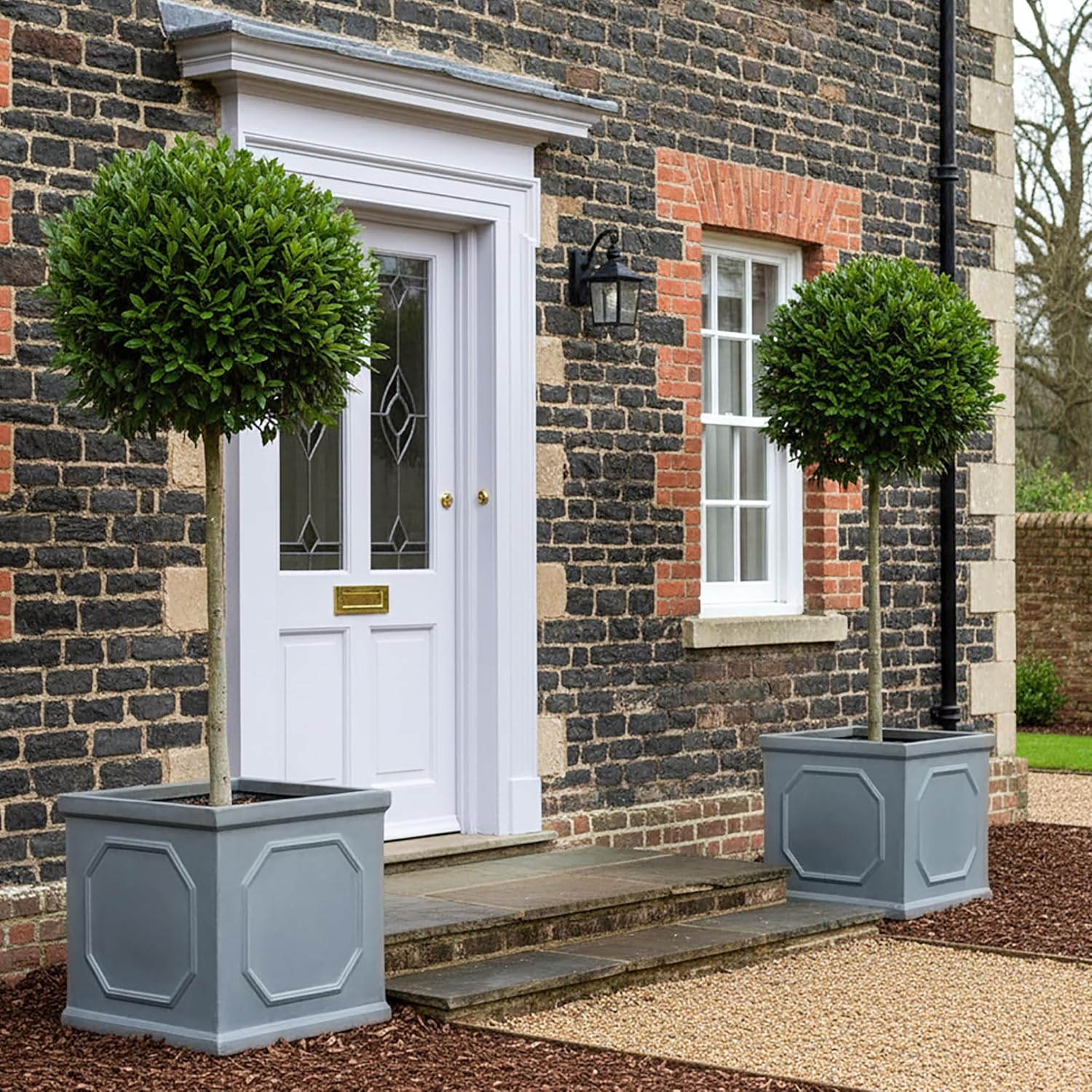 45cm Square Planter Faux Lead Grey Large Garden Tree Pot