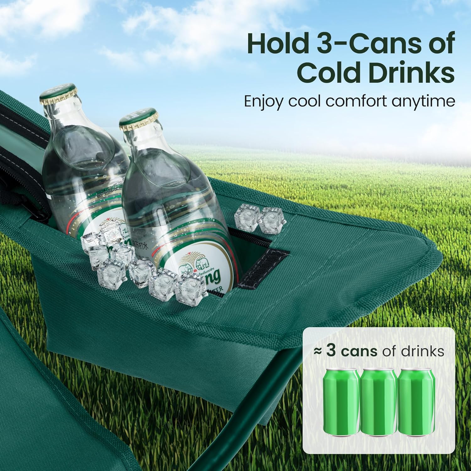 Camping Chairs 2 Pack Cooler Bag Cup Holder Green
