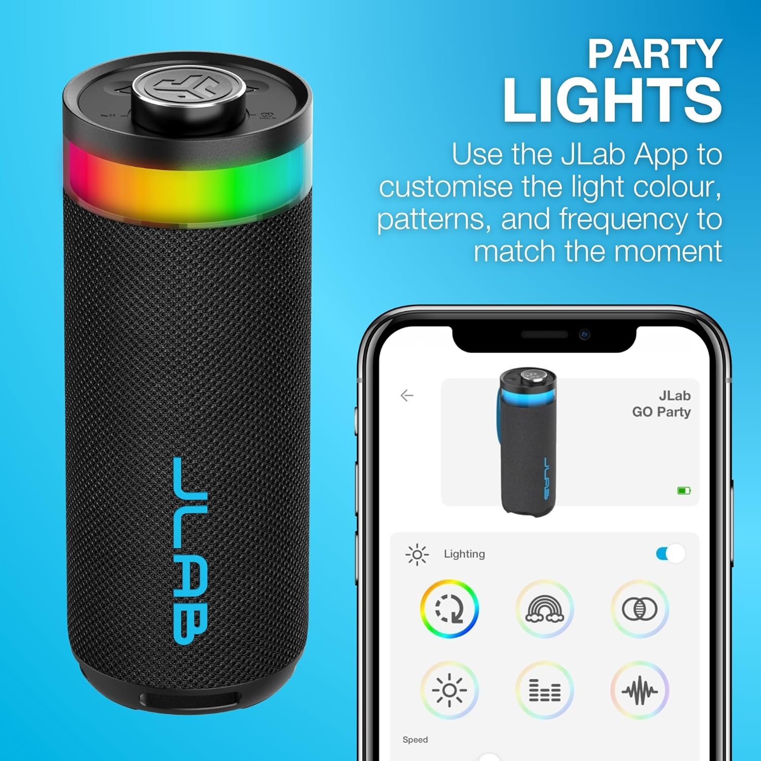Portable Bluetooth Party Speaker RGB Lights 16H Playtime IP56