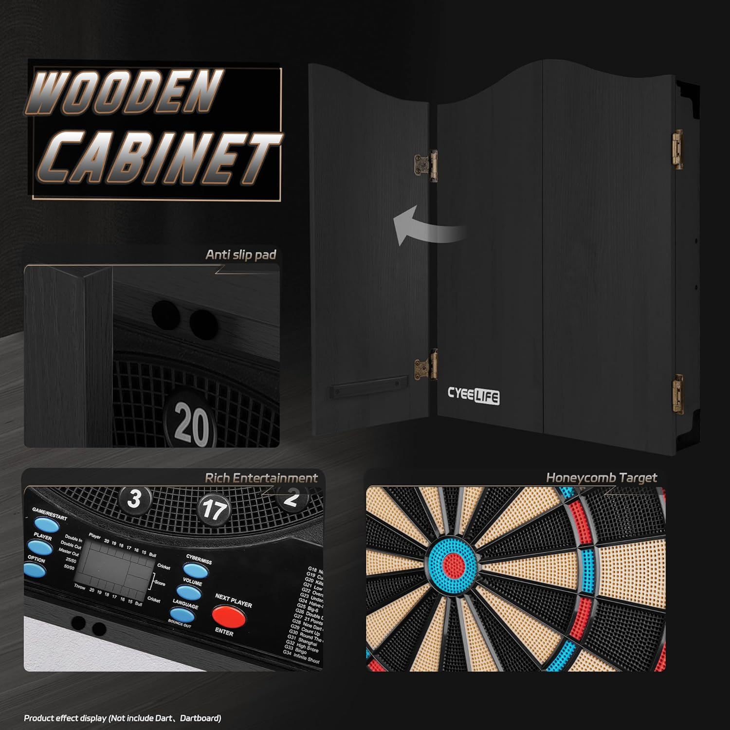 Electronic Dartboard Cabinet Set 8 Player LED 12 Darts 34 Games