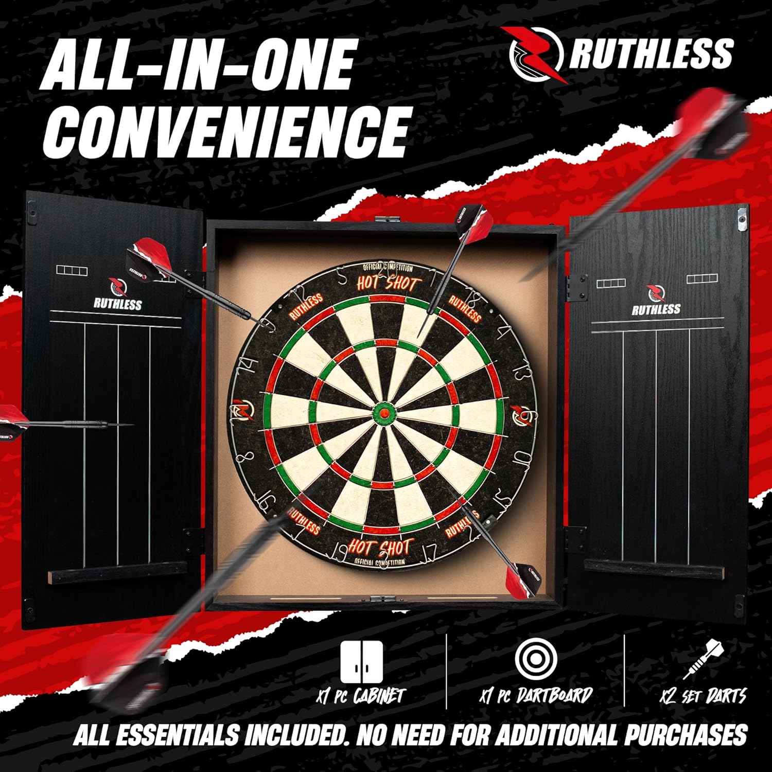 Home Dart Board Cabinet Set LED Light Scoreboard 2 Darts Wood