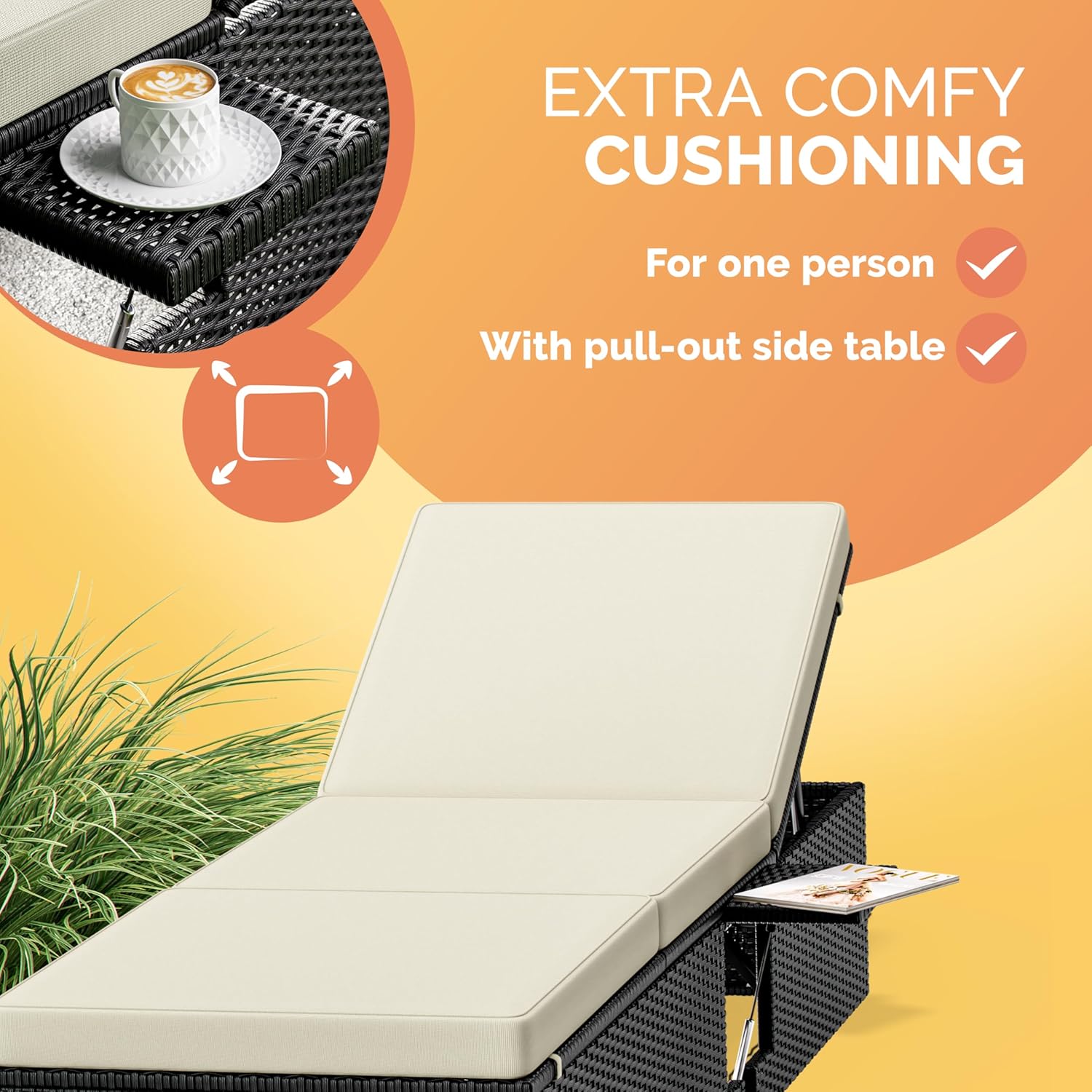 Polyrattan Sun Lounger 7 Way Recliner with Cushion Table