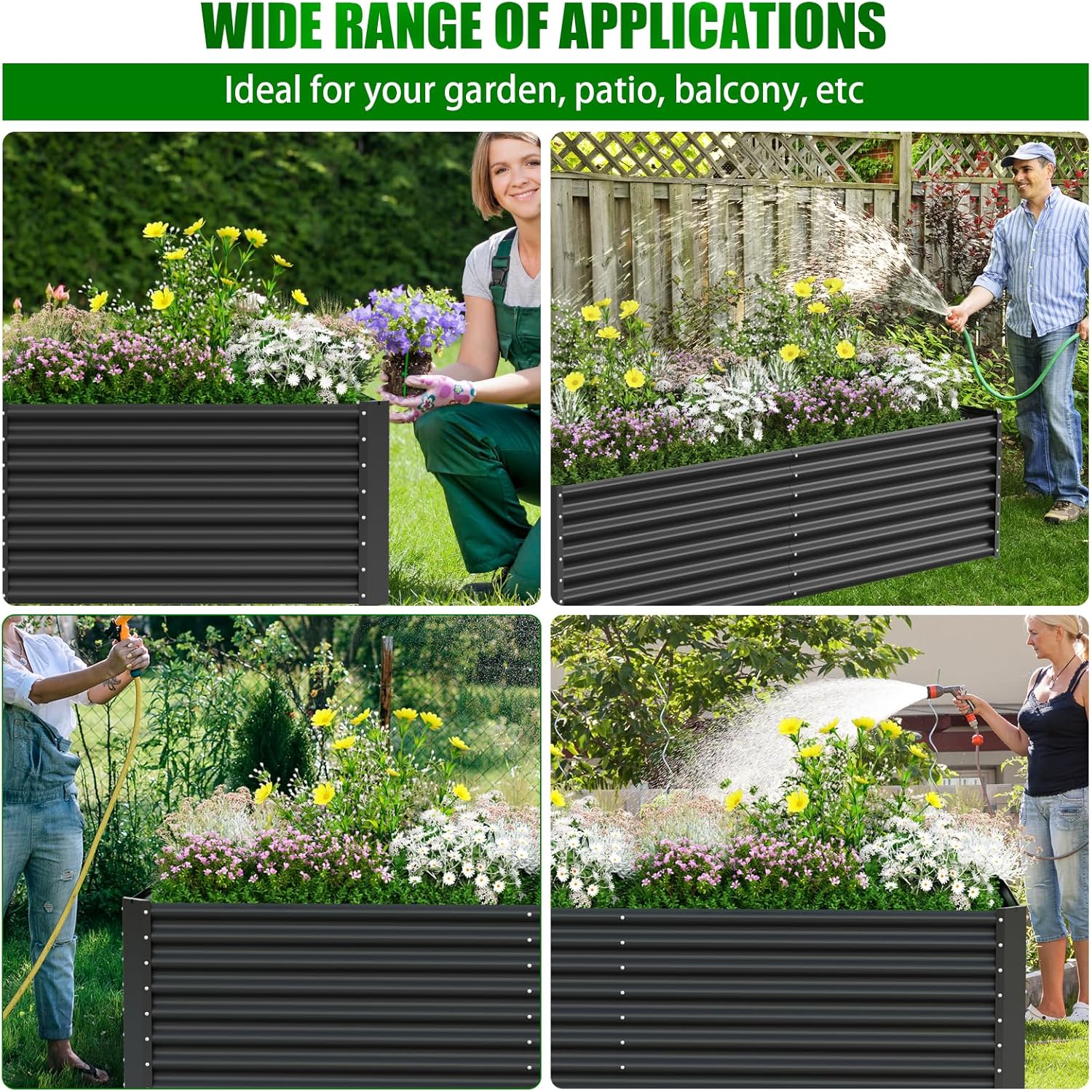 Extra Large Metal Raised Garden Bed 244cm Black Steel