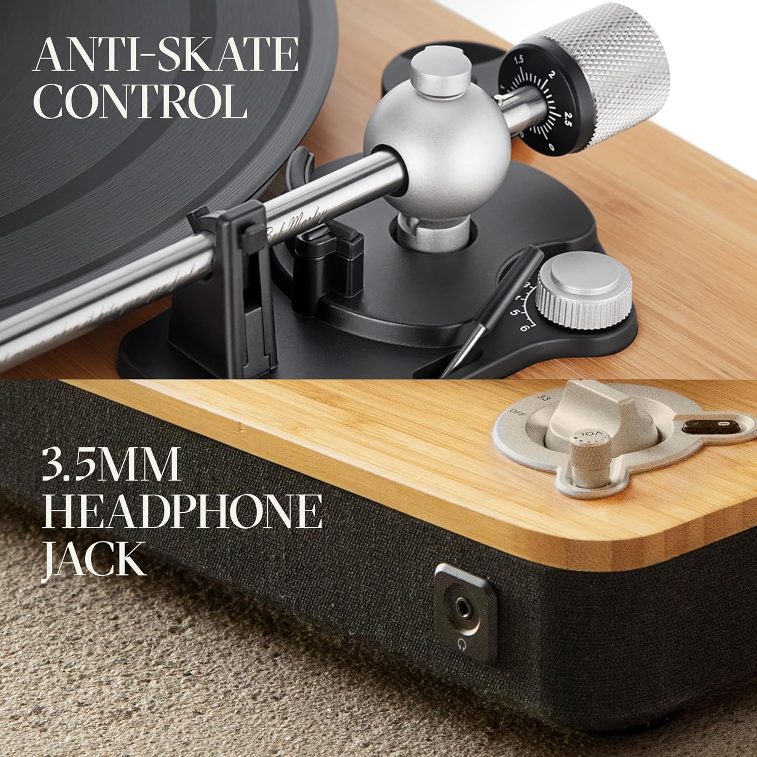 Bluetooth Bamboo Vinyl Turntable with Preamp 2 Speed