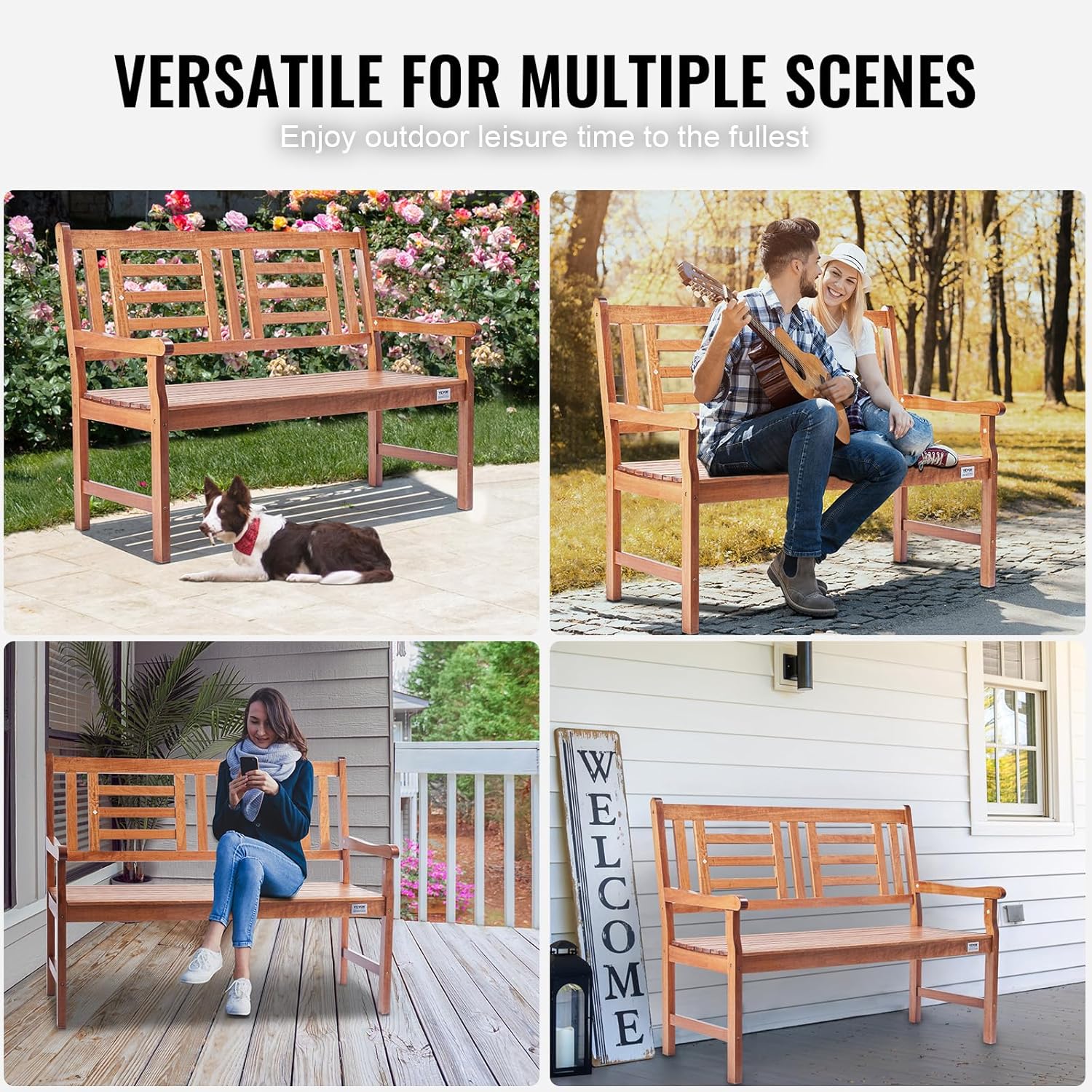 48" Wooden Garden Bench 3 Seater Patio Park Seat w/Armrests