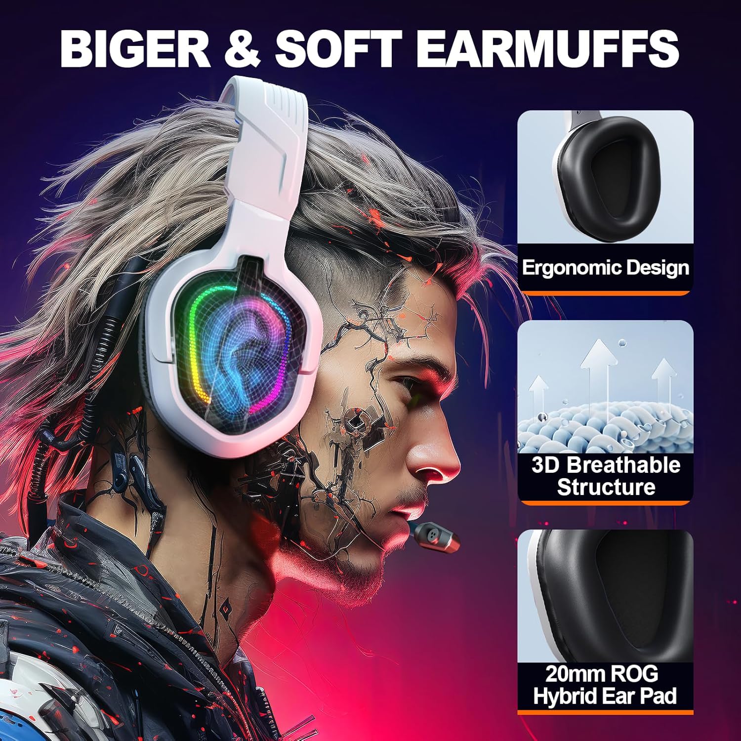 Wired Gaming Headset 54mm Drivers Noise Cancelling Mic RGB