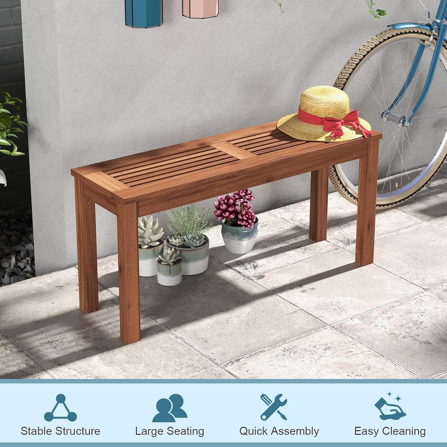 2 Seater Wooden Garden Bench Backless Patio Dining Seat 100cm