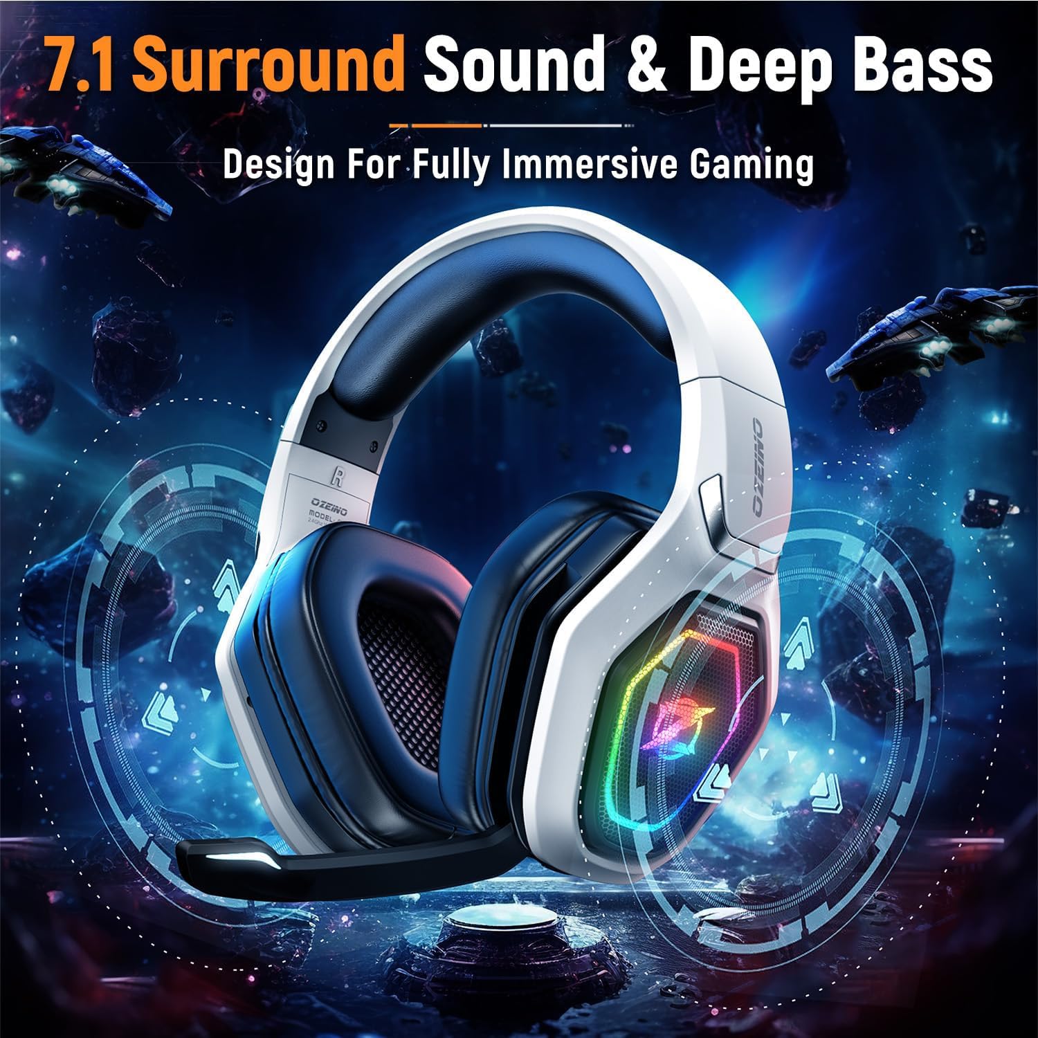 2.4GHz Wireless Gaming Headset 40H Battery Flip Mic RGB