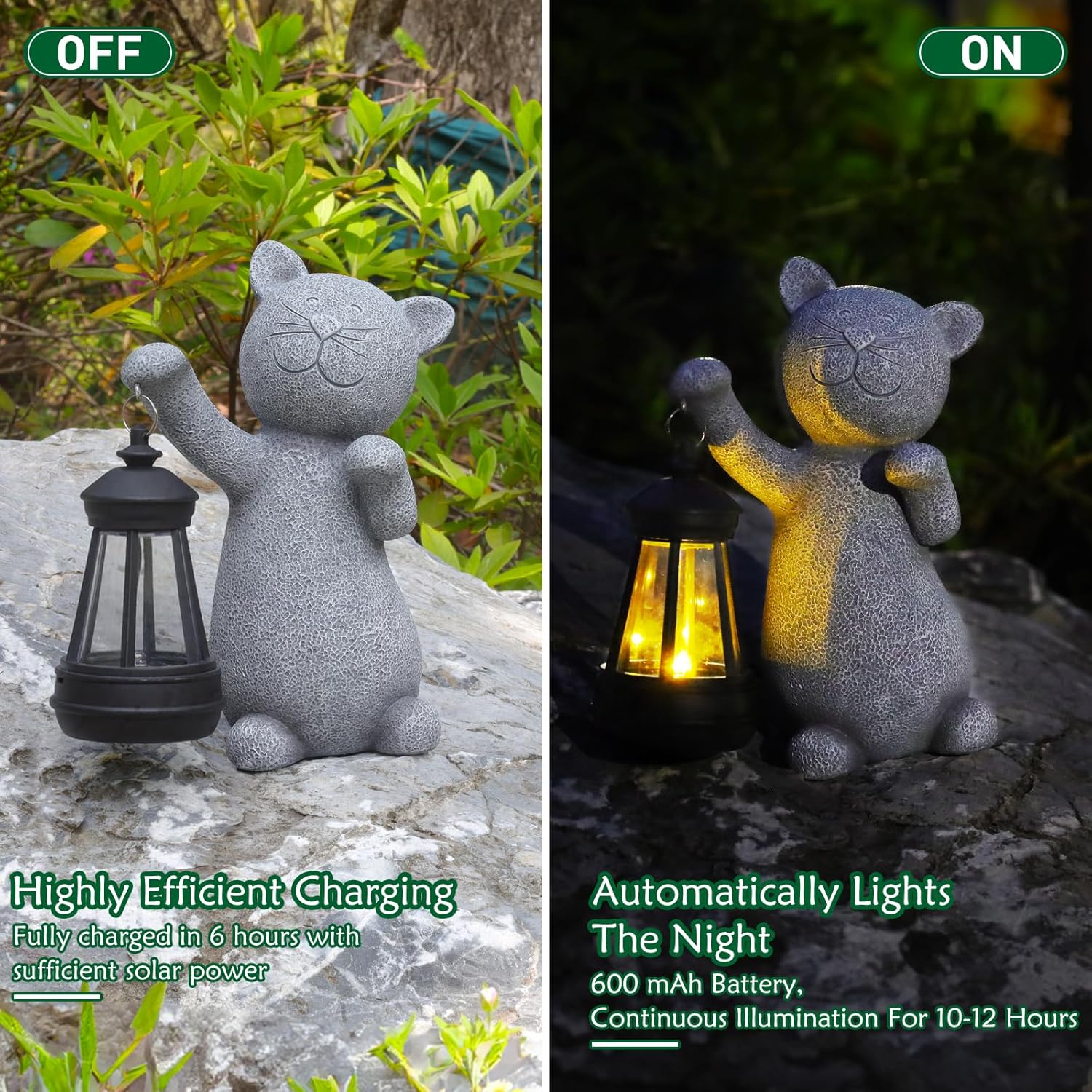 Solar Cat Garden Statue LED Lantern Outdoor Lawn Decor Gift