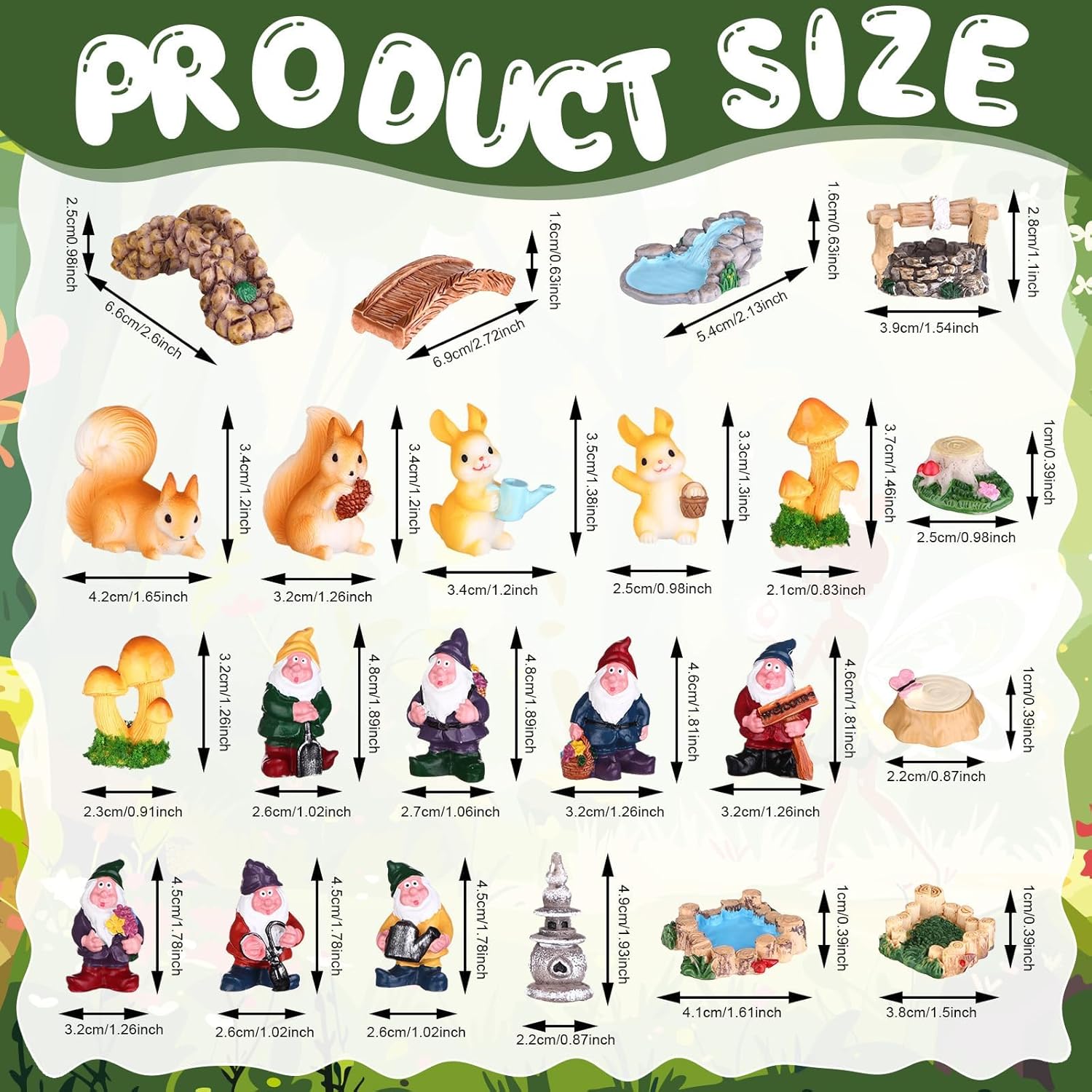 22pcs Mini Fairy Garden Kit Gnome Resin Figurines DIY Decor Set