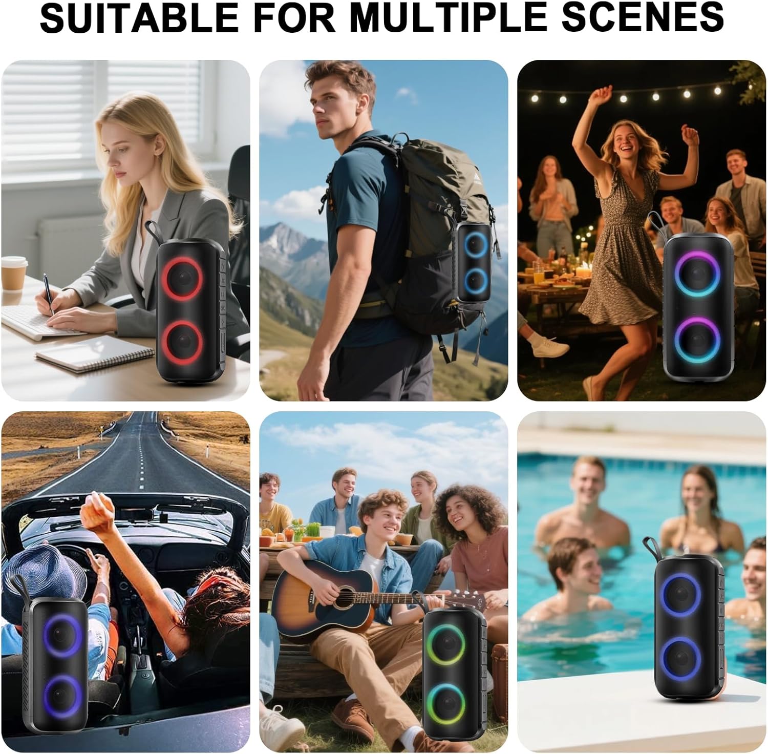Portable Bluetooth Speaker 3D Stereo Bass RGB Lights IPX7 Waterproof