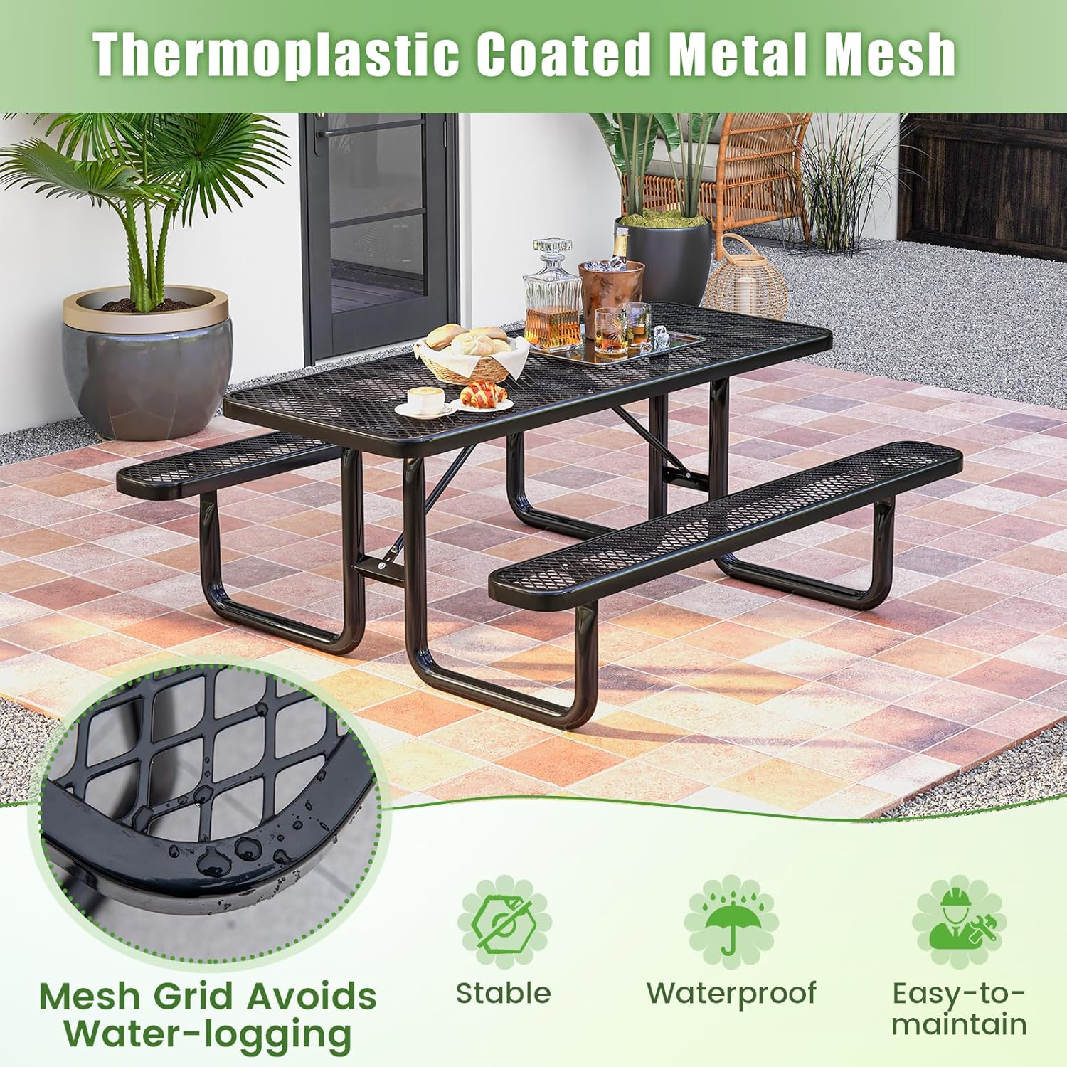 8 Seater Metal Picnic Table Bench Set Outdoor Garden Dining