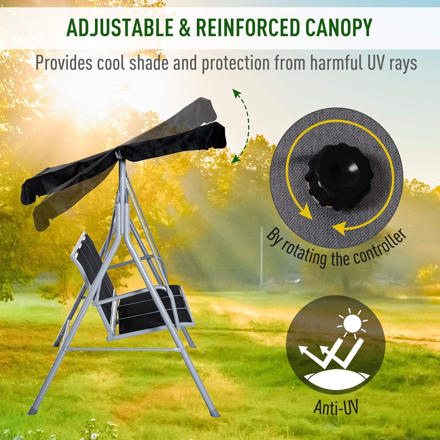 3 Seater Garden Swing Chair with Canopy Black