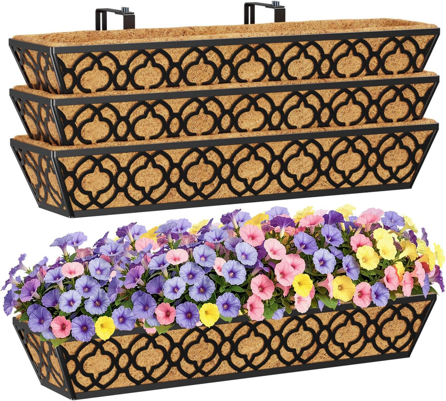 30in Hanging Flower Baskets Wall Planter Rail Box Coco Liner 4 Pack