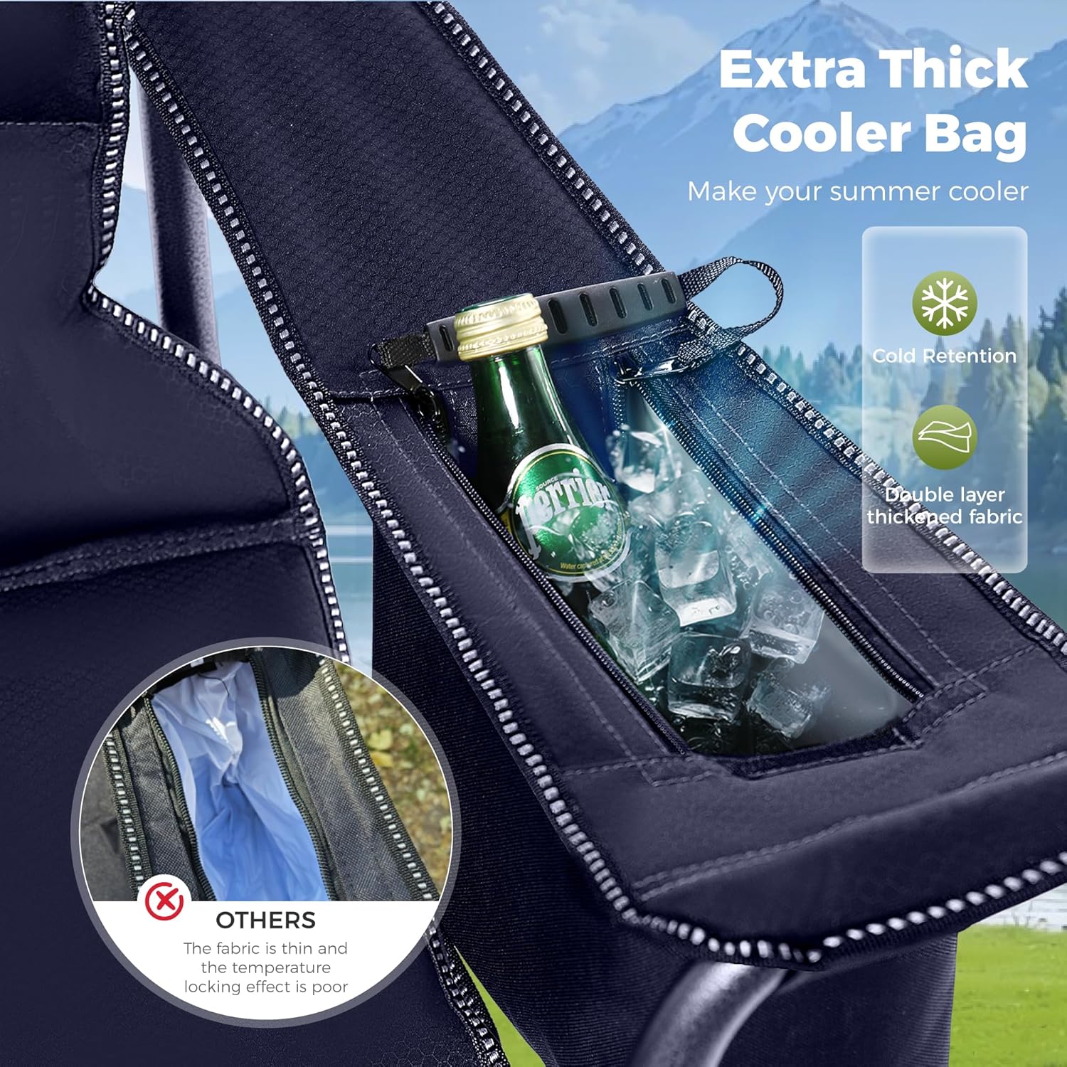 Camping Chairs 2 Pack 200kg Cooler Bag Blue